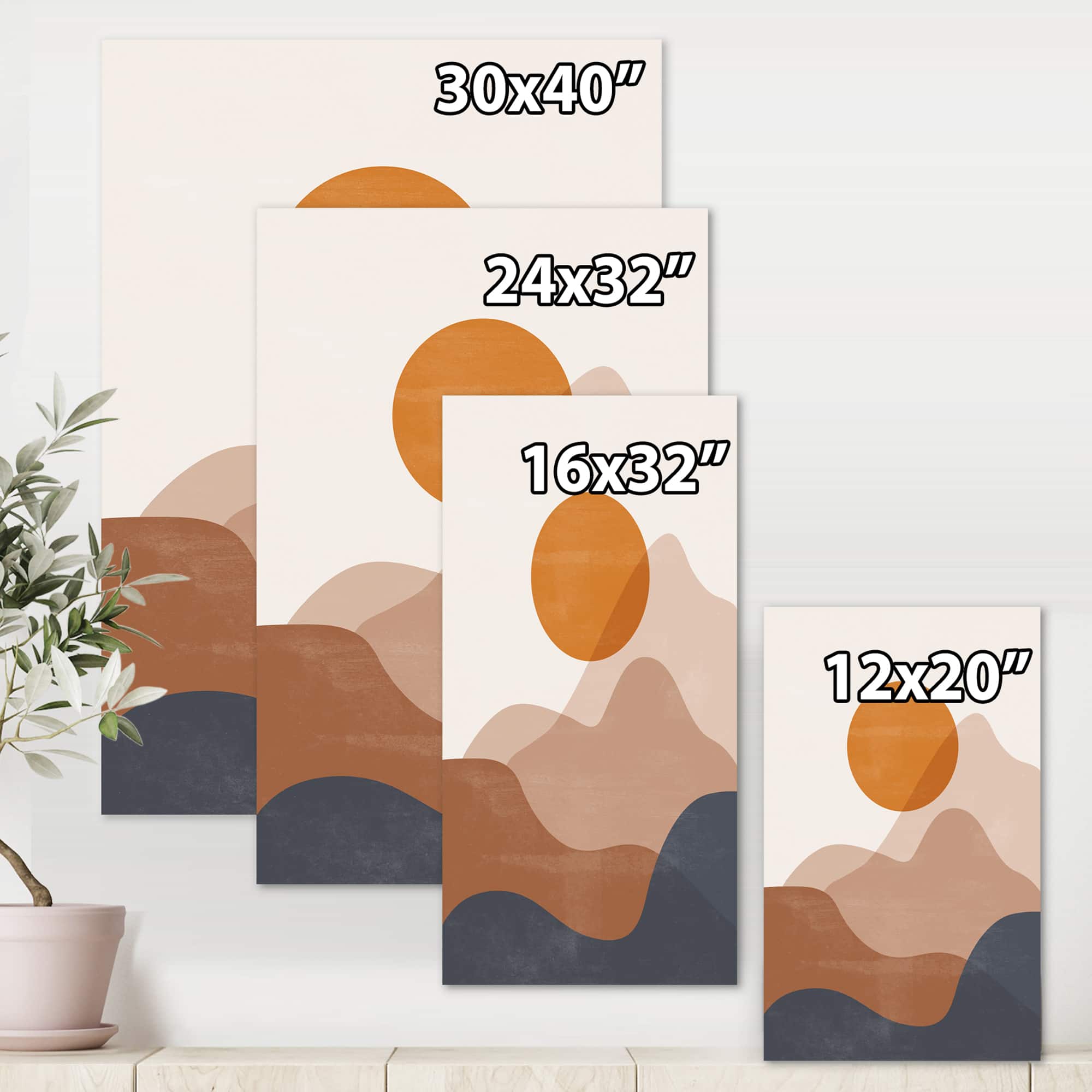 Designart - Abstract Red Moon In Earth Toned Mountains II