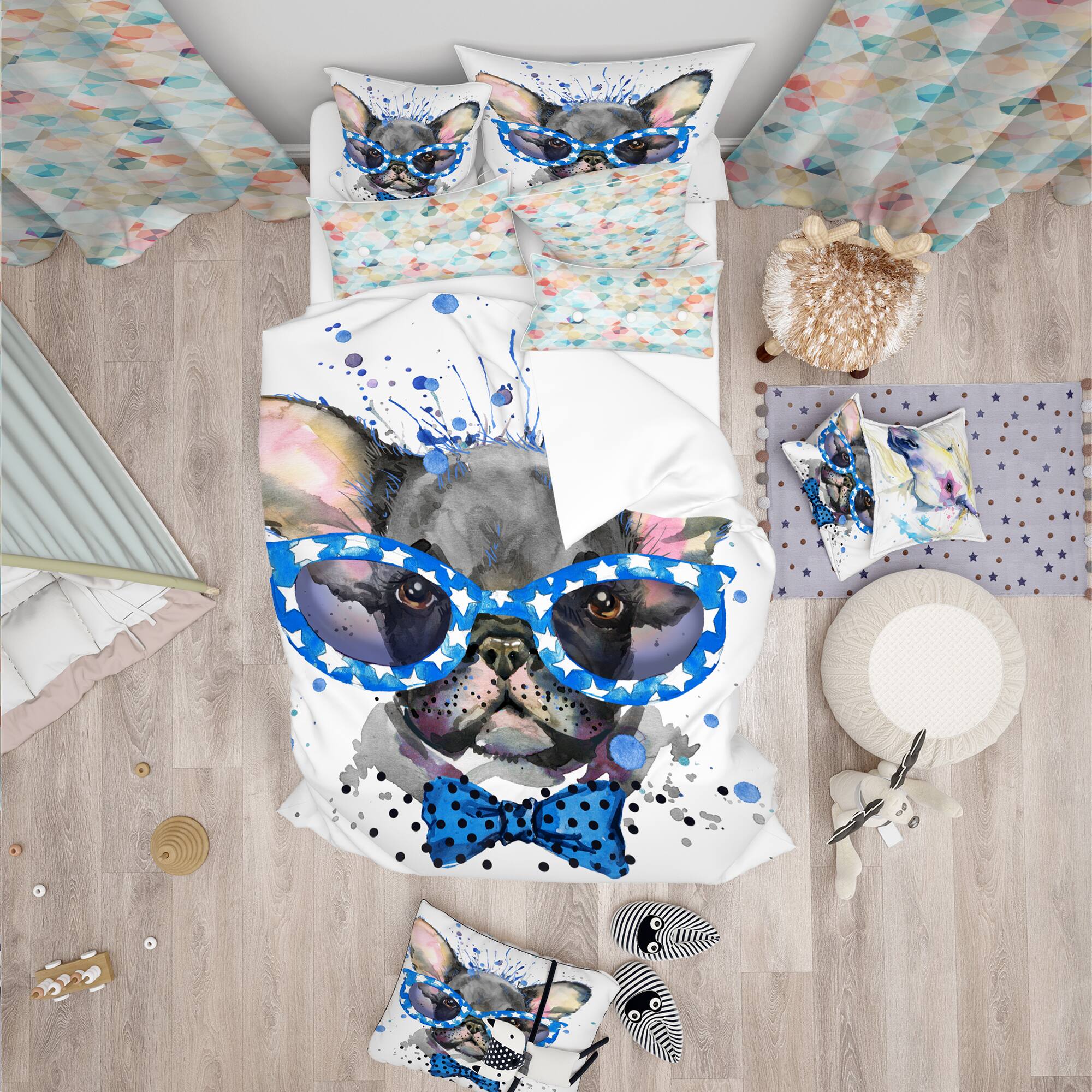 Designart 'Cute French Bulldog with Glasses - Modern Duvet Cover Set