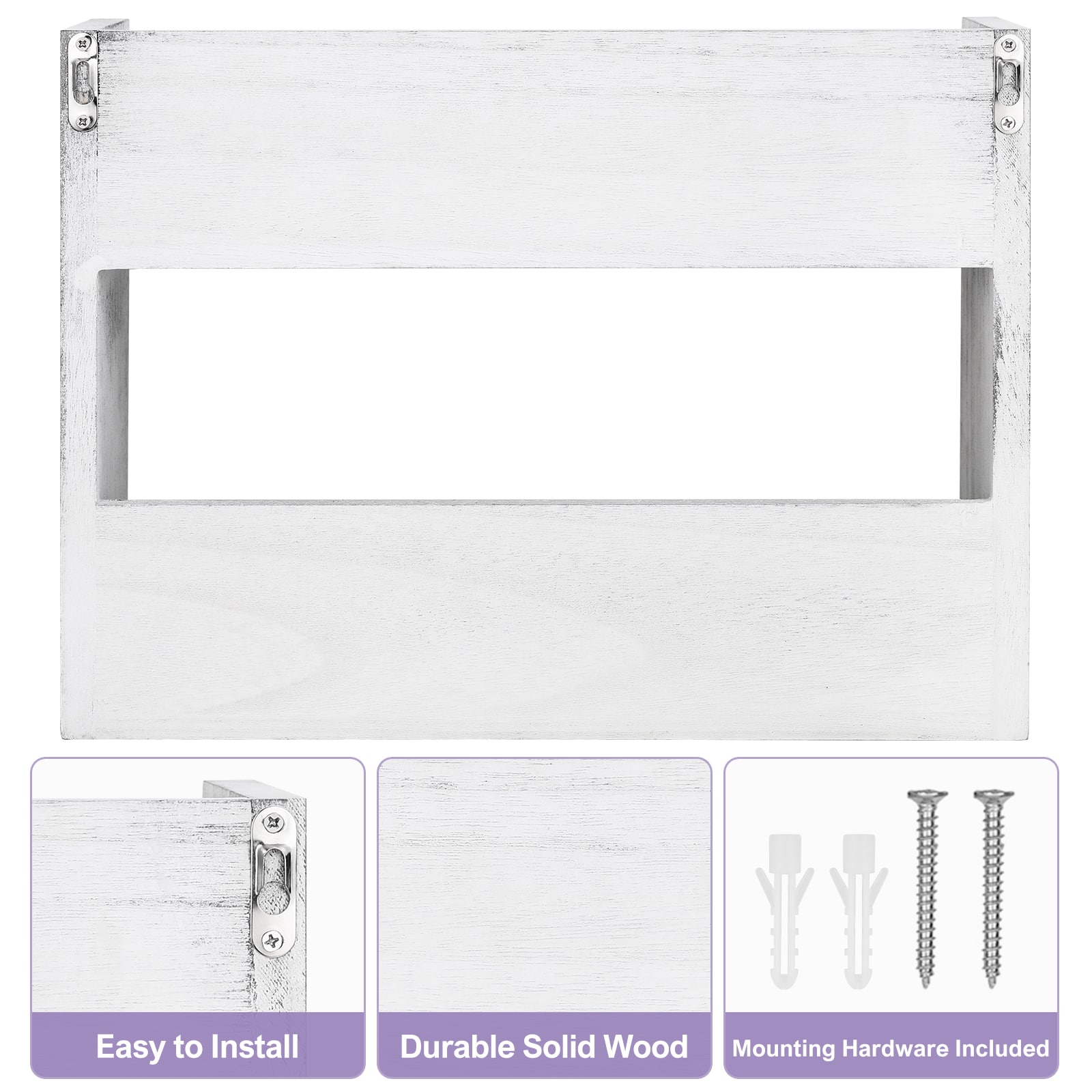 Rustic Wood Floating Storage Shelf with 3 Hooks