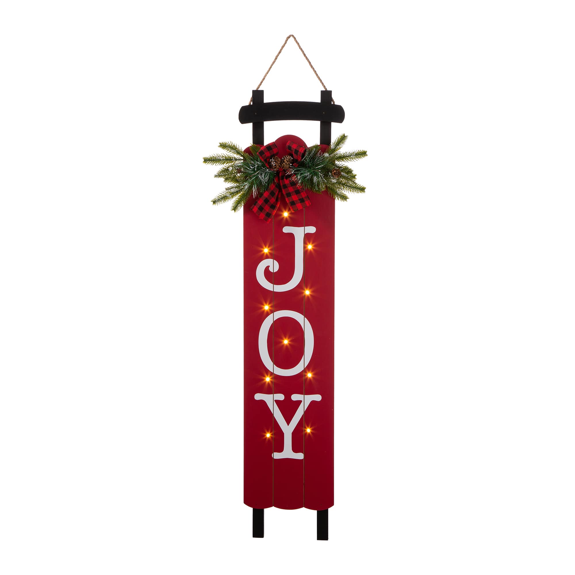 Glitzhome® 40" Lighted Wooden Sleigh JOY Porch Sign with Timer