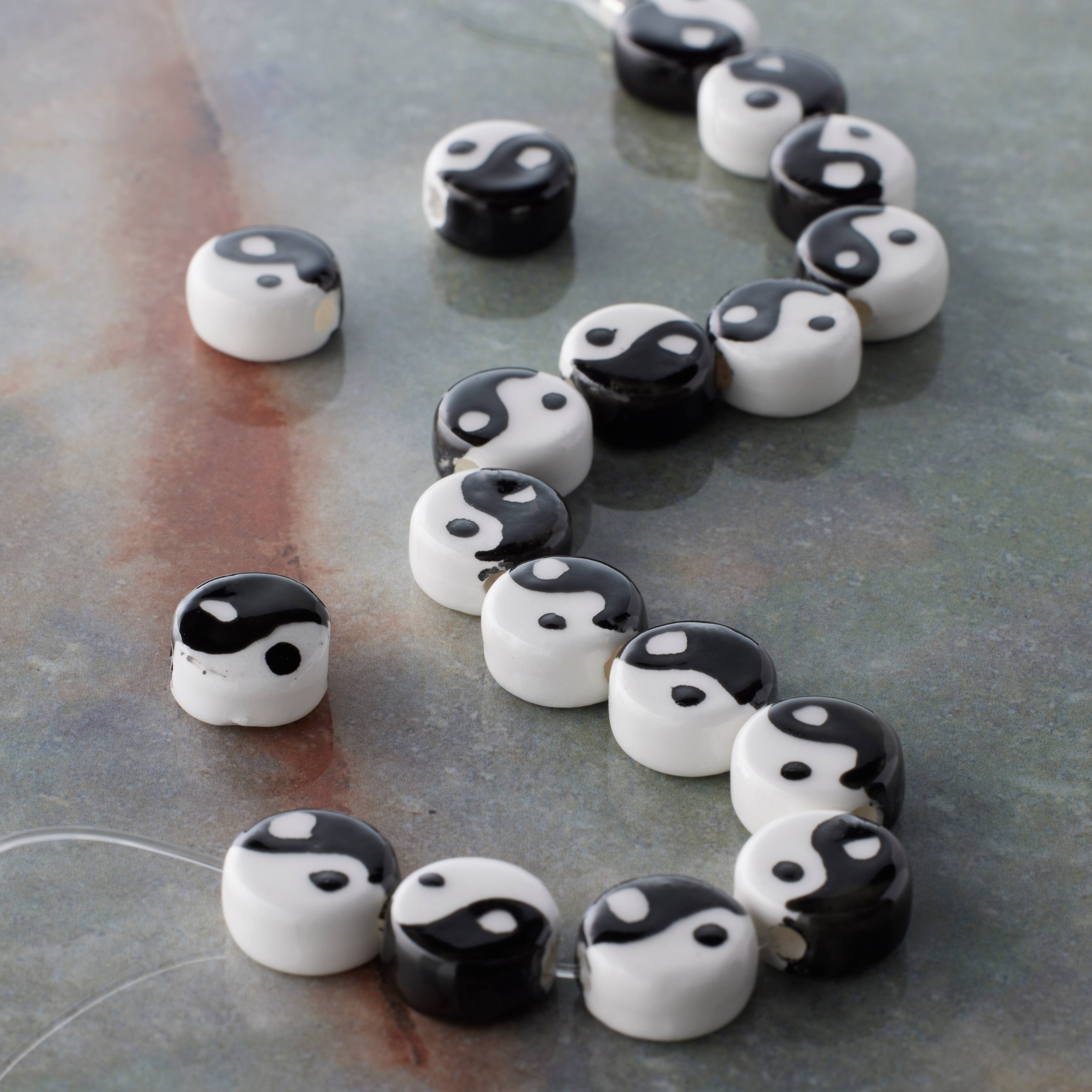 6 Packs: 18 ct. (108 total) Black & White Ceramic Yin Yang Beads, 10mm by Bead Landing™