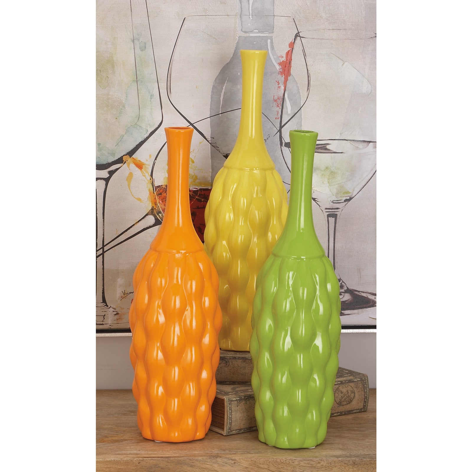 18" Bright Ceramic Coastal Vase Set