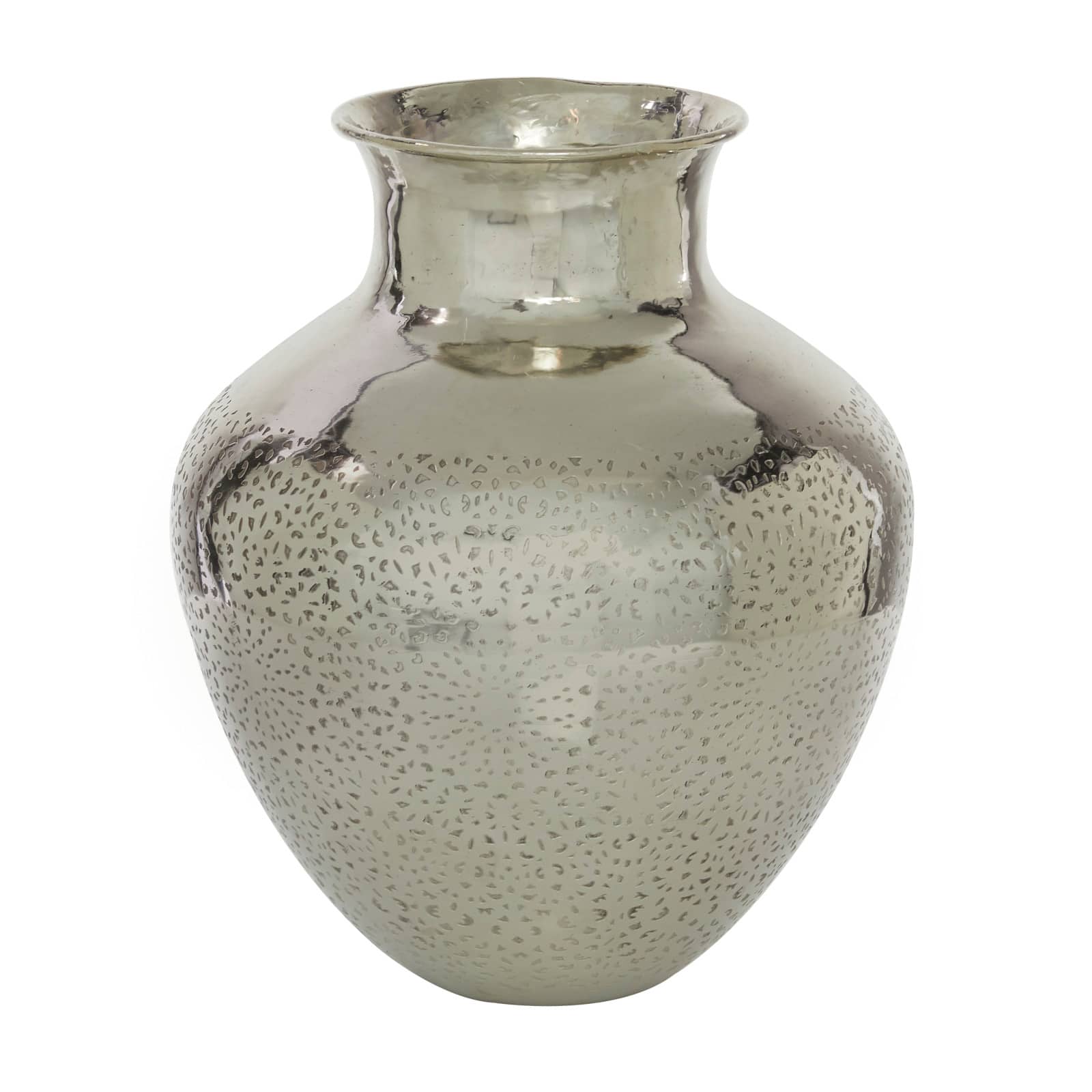 16" Silver Aluminum Contemporary Round Vase