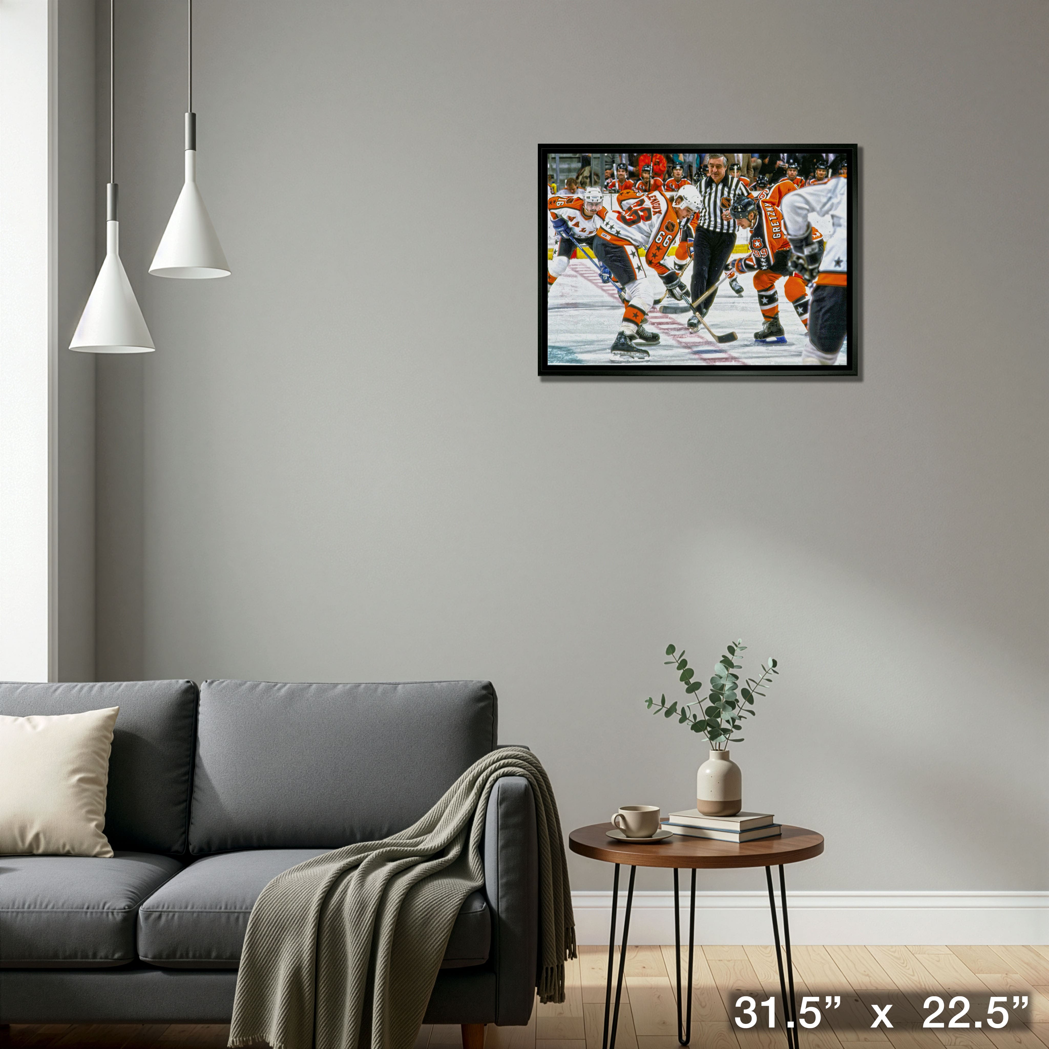 Wayne Gretzky and Mario Lemieux 20" x 29" Canvas Framed All-Star 31.5" x 22.5"