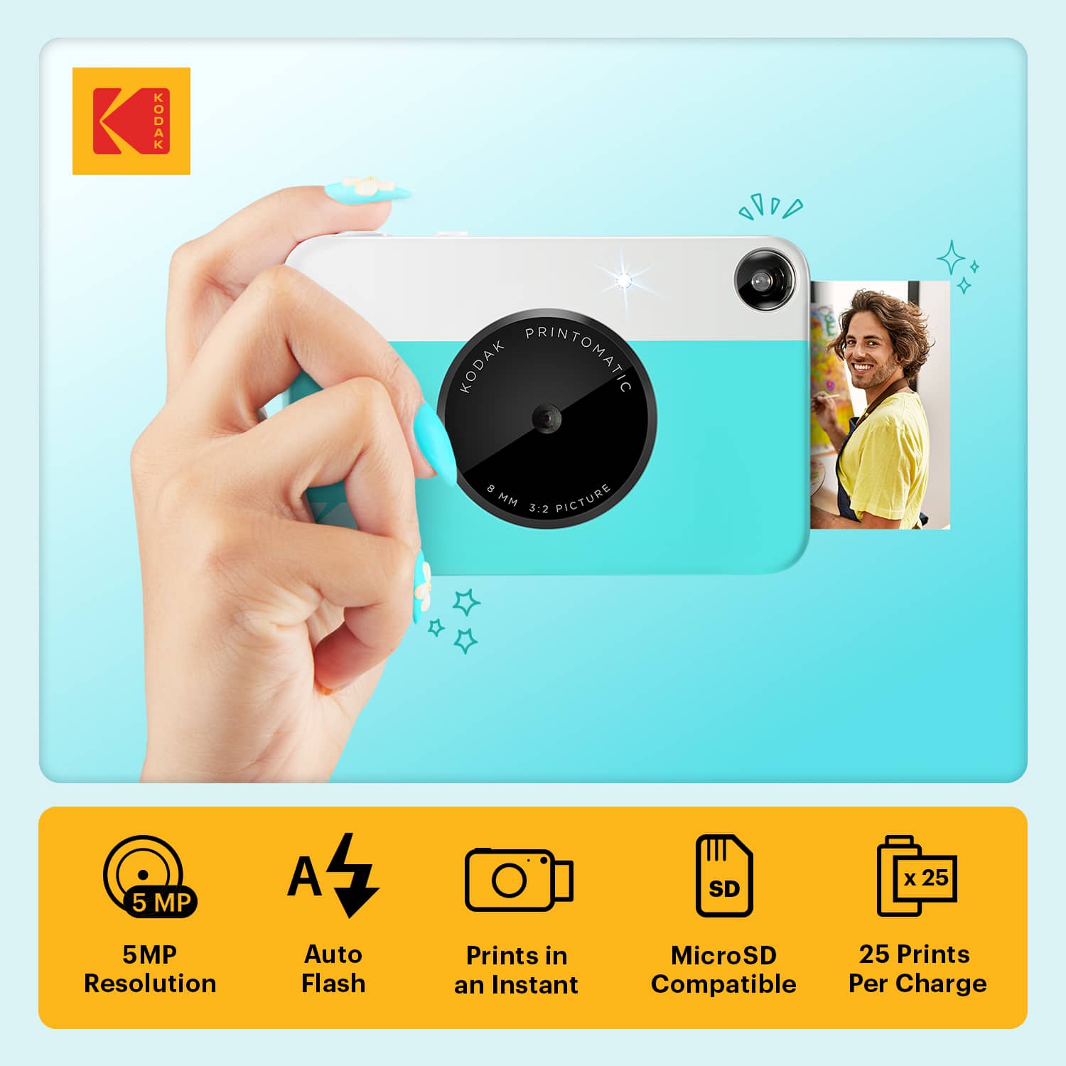 KODAK Printomatic Blue 5MP Instant Print Camera