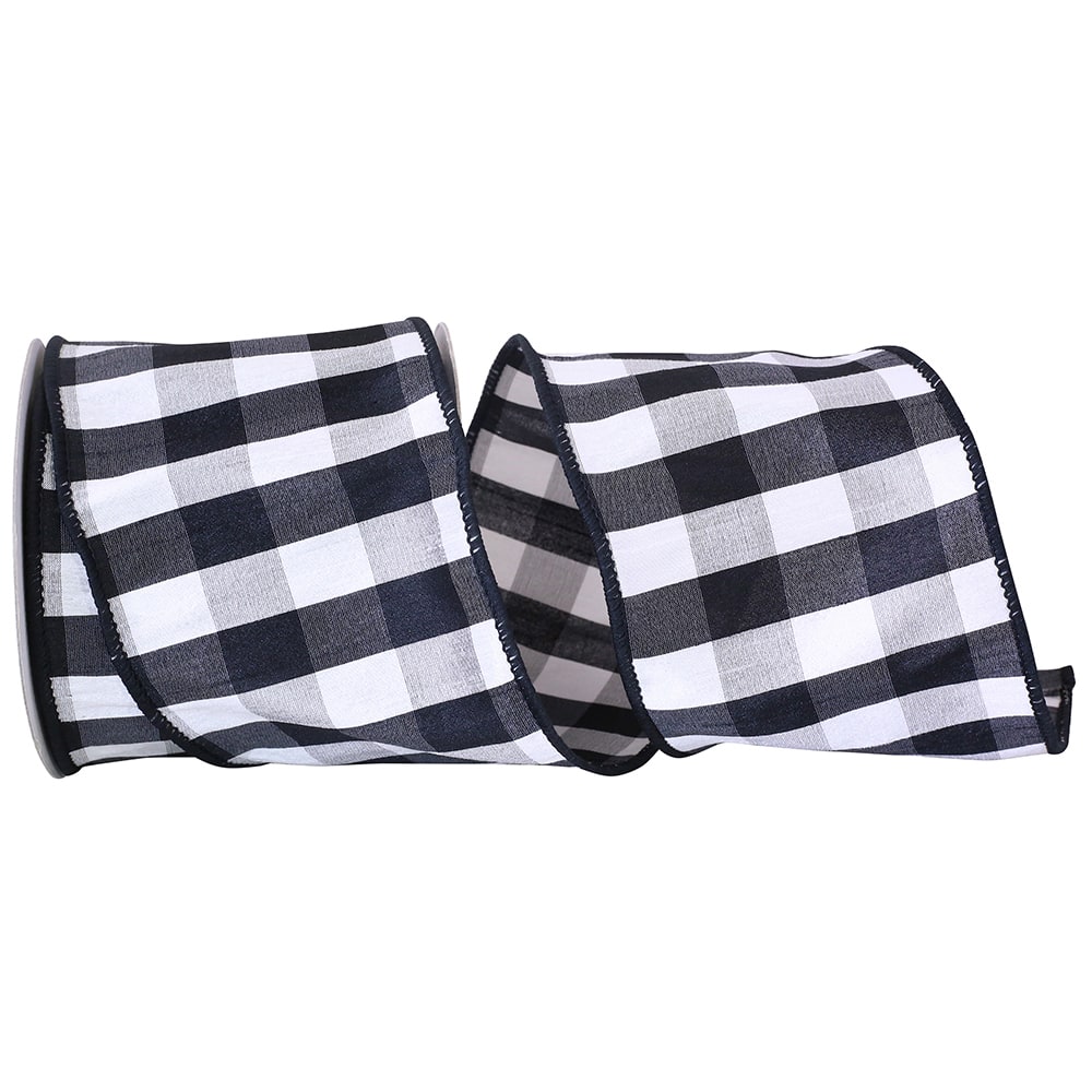 Reliant 4" x 10yd. Black & White Grand Gingham Wired Ribbon