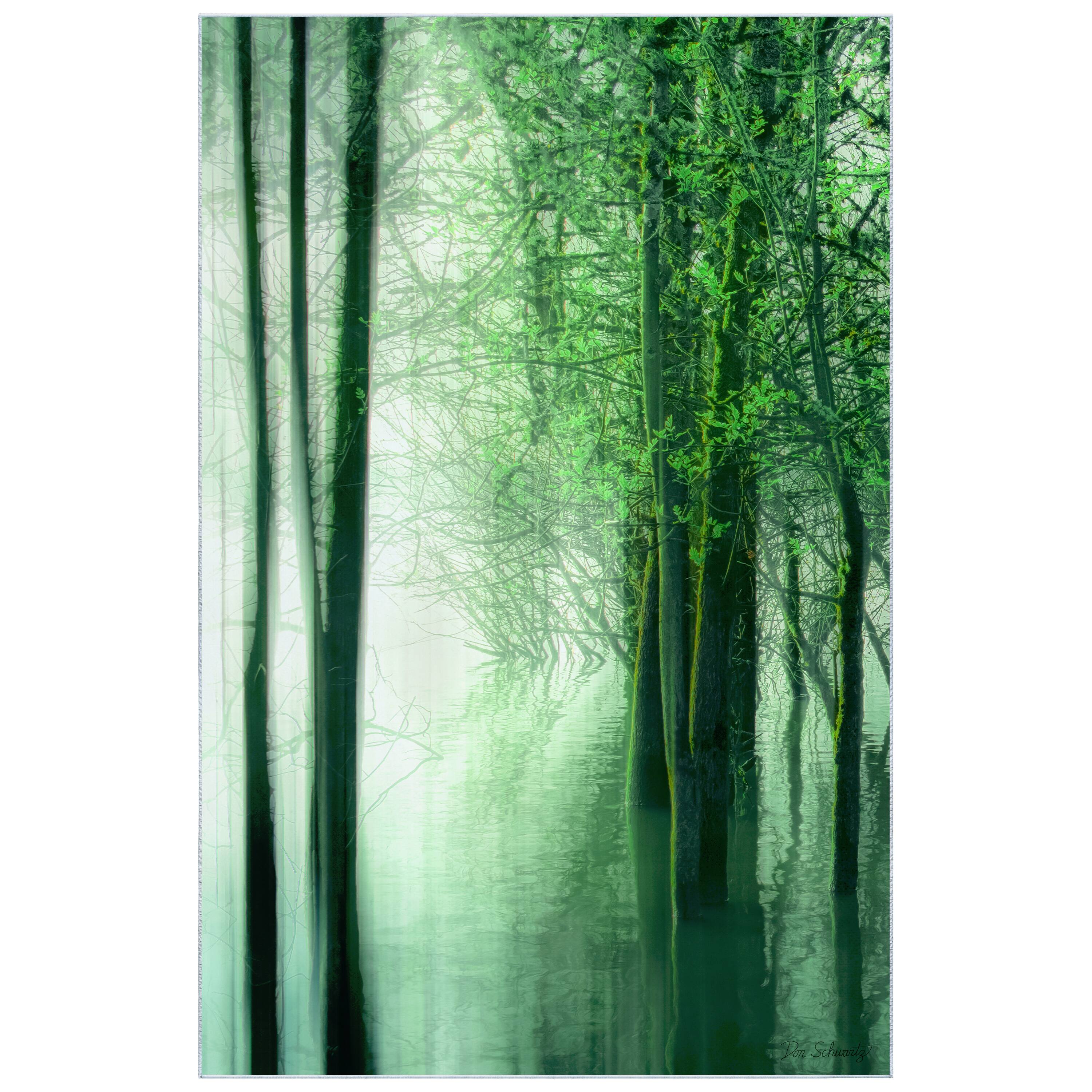 Empire Art Direct 5ft. x 7.5ft. Green Forest in the Lake Tapis D'Art Washable Area Rug