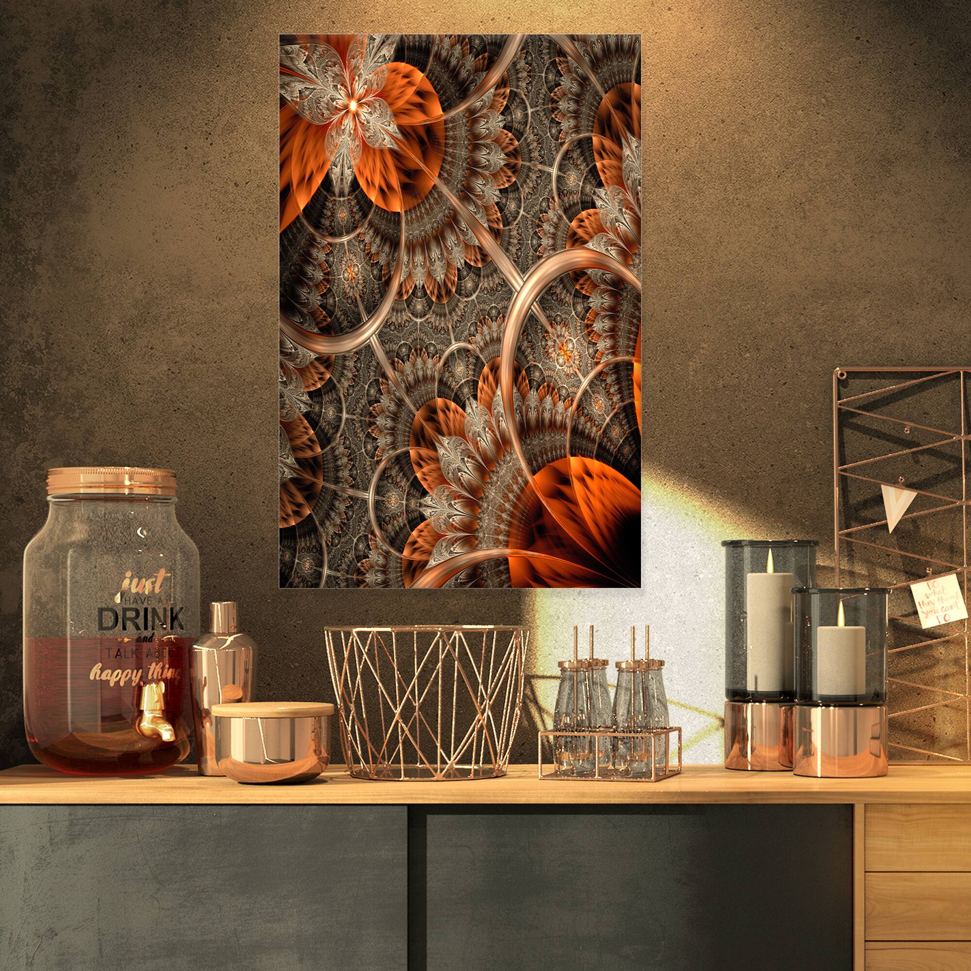 Designart - Orange Brown Digital Art Fractal Flower - Floral Canvas Art Print