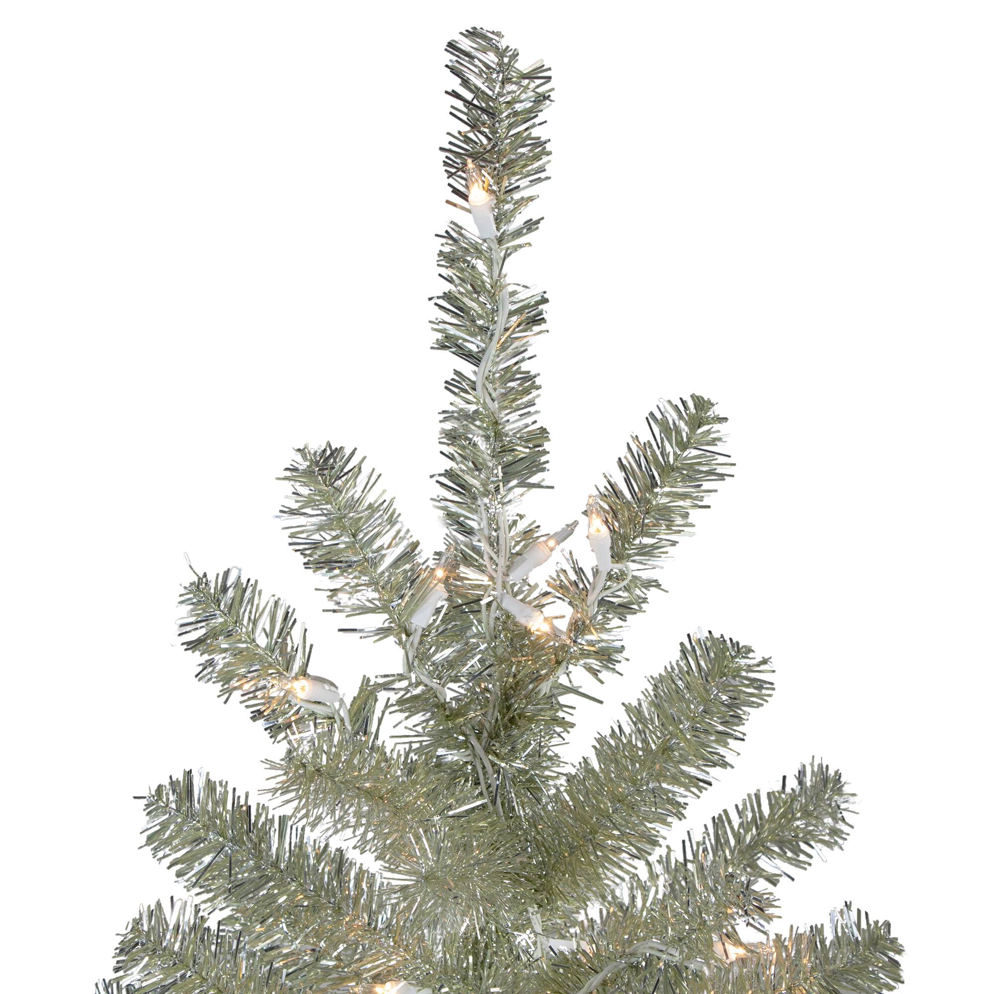 6ft. Pre-Lit Silver Champagne Tinsel Artificial Christmas Tree, Clear Lights