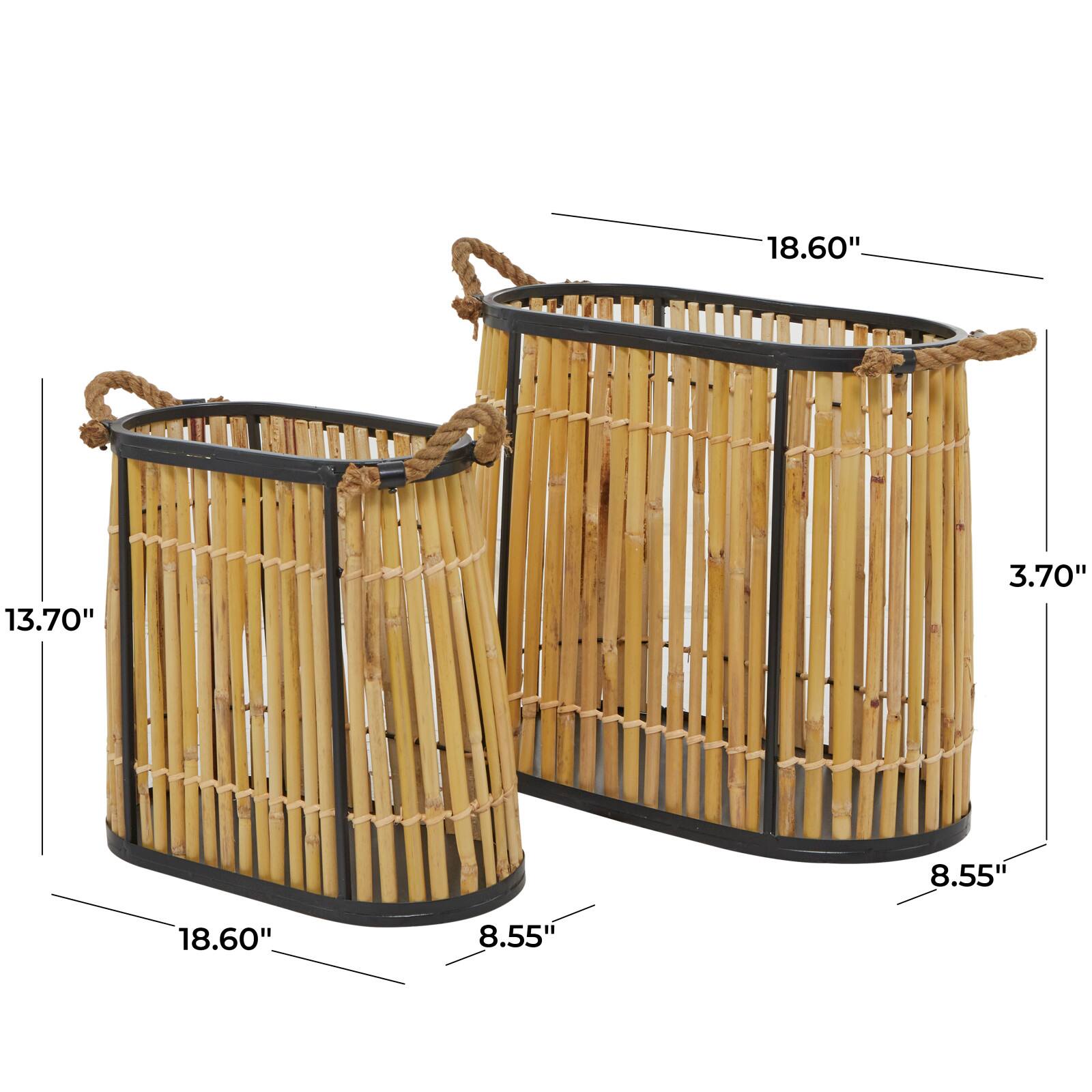 Brown Wicker Handmade Slatted Frame Storage Basket with Handles Set of 2 19", 14"