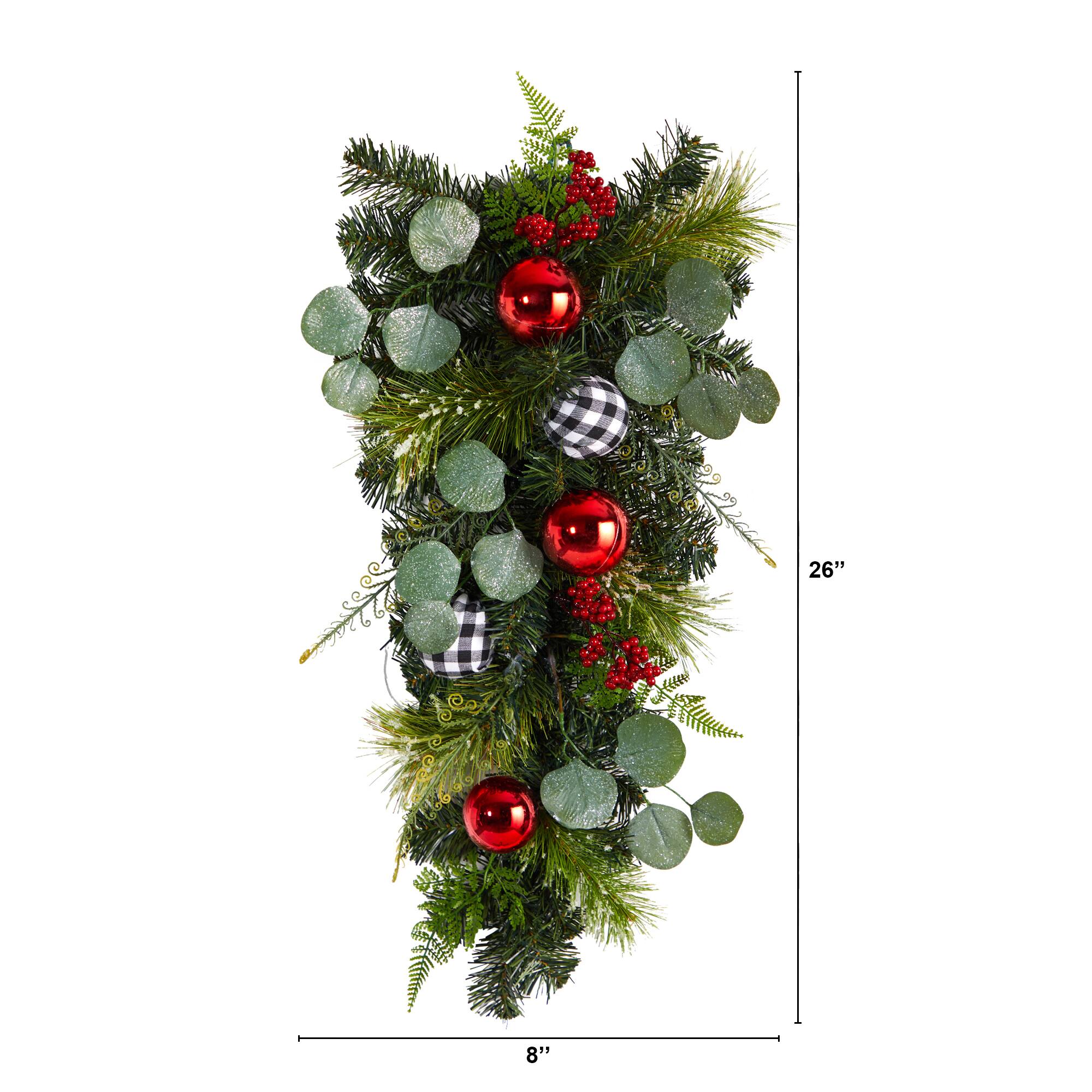 26" Christmas Greenery Ornament Teardrop Swag