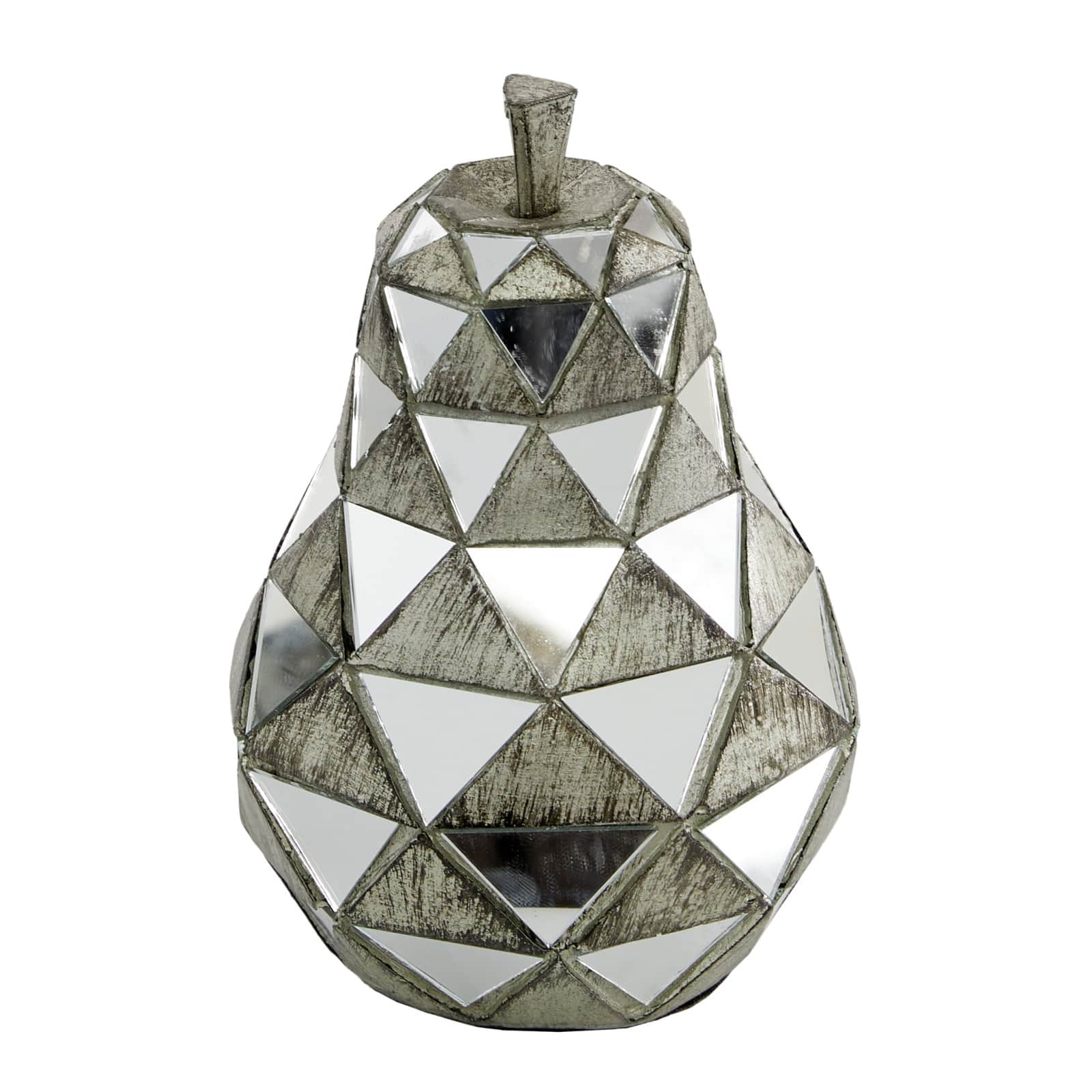 Set of 3 Silver Polystone Contemporary Fruit Sculpture, 4.5", 6.25", 10.5"