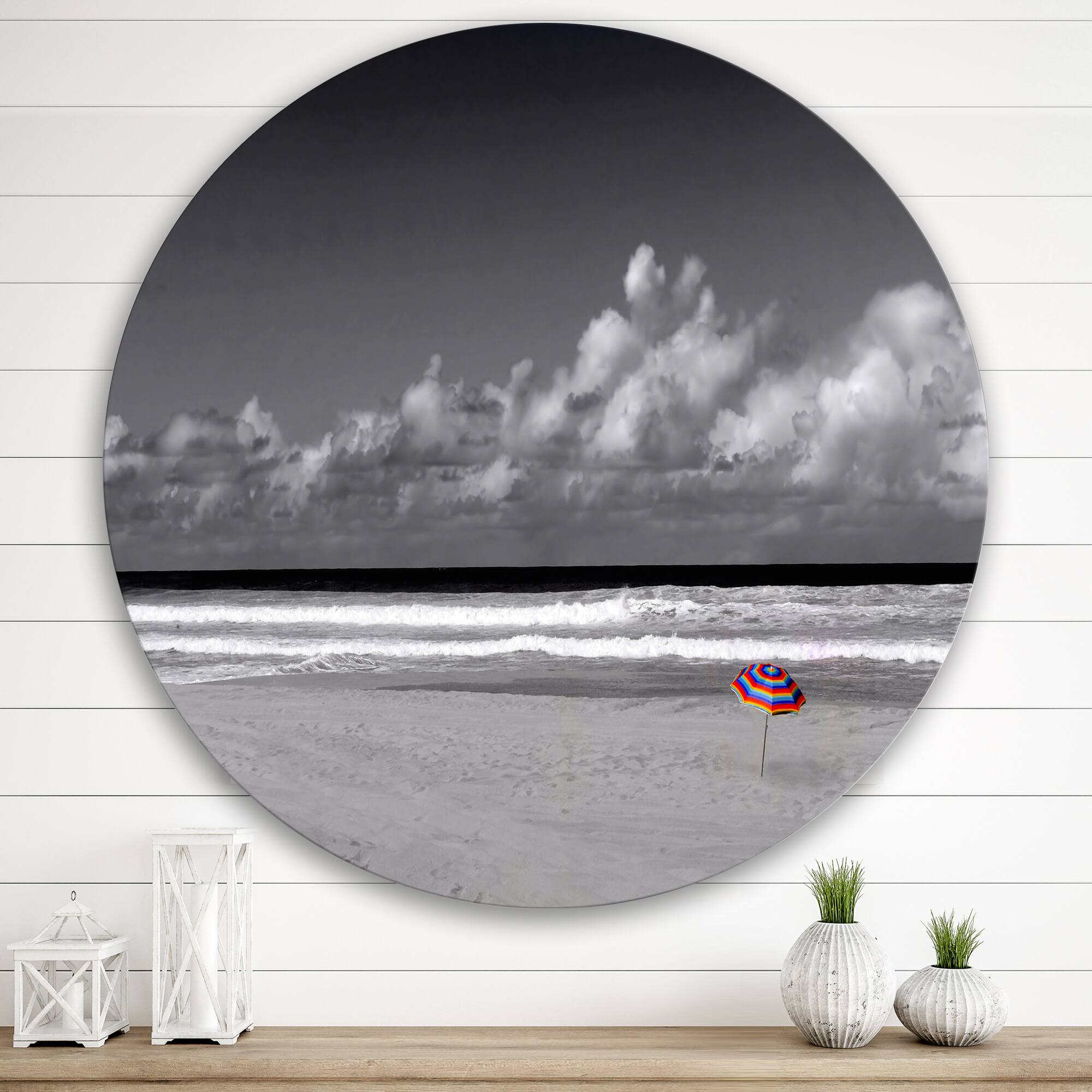 Designart - Monochrome Coastline Under Cloudy Sky