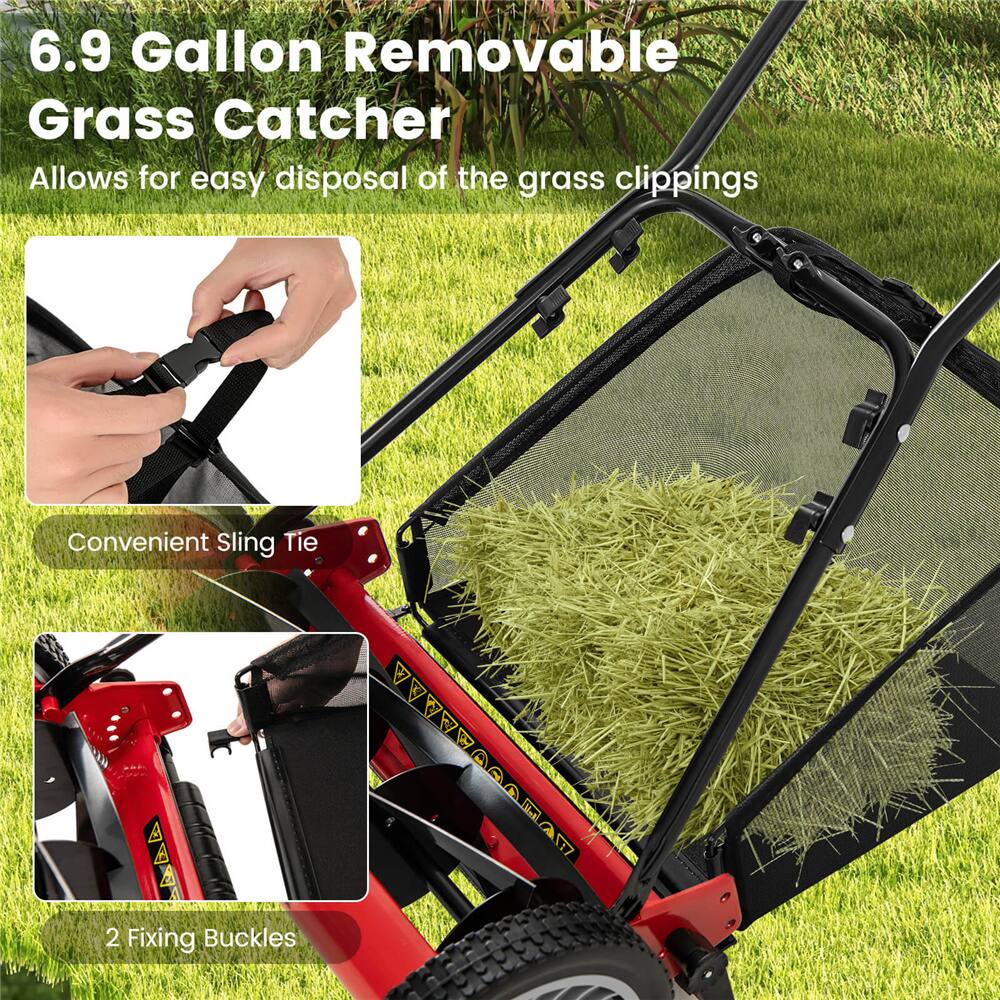 Costway Ironmax Red & Black Push Lawn Mower with 5-Blade Removable Grass Catcher