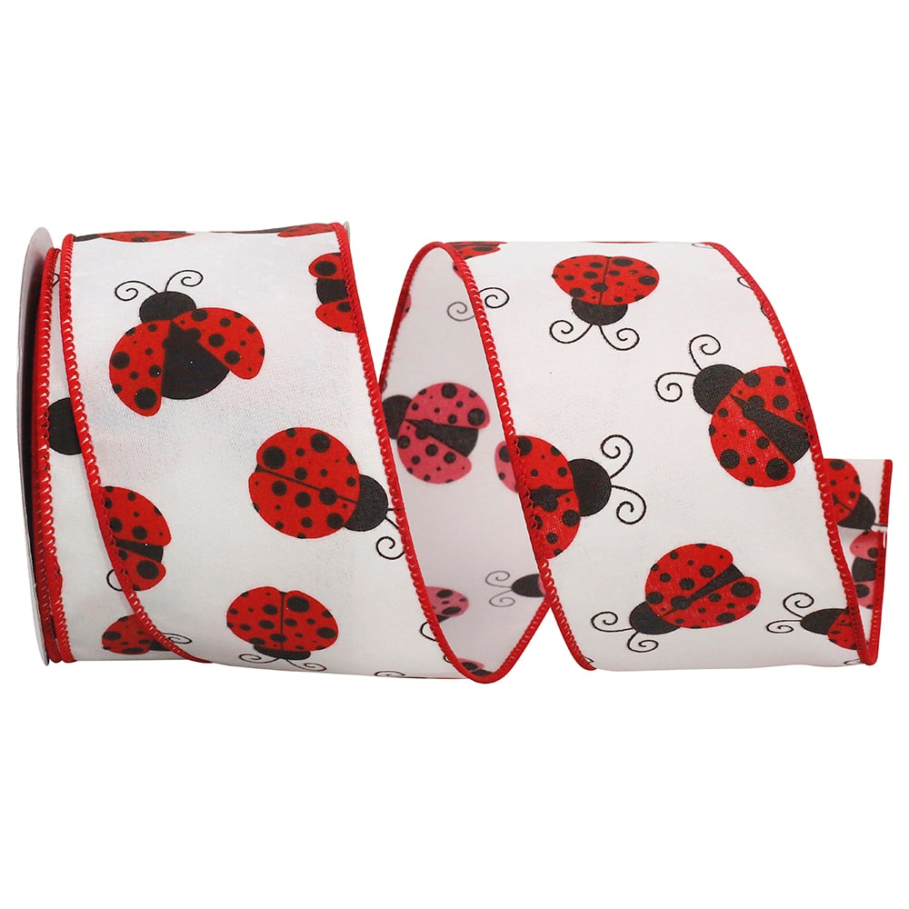 JAM Paper 2.5" x 10yd. Wired Ladybug Ribbon