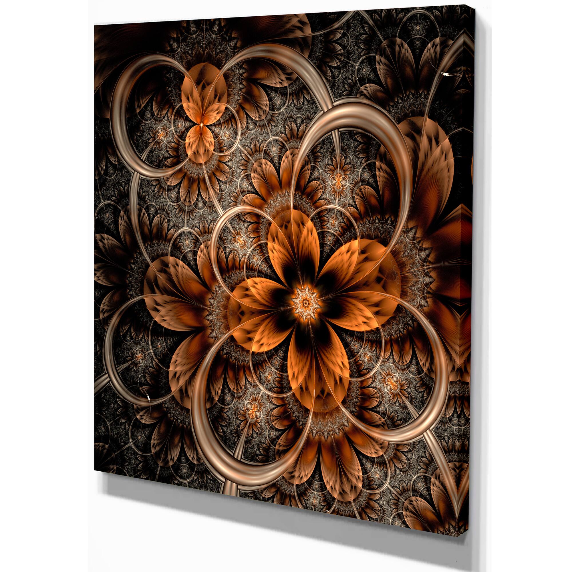Designart - Dark Orange Digital Art Fractal Flower