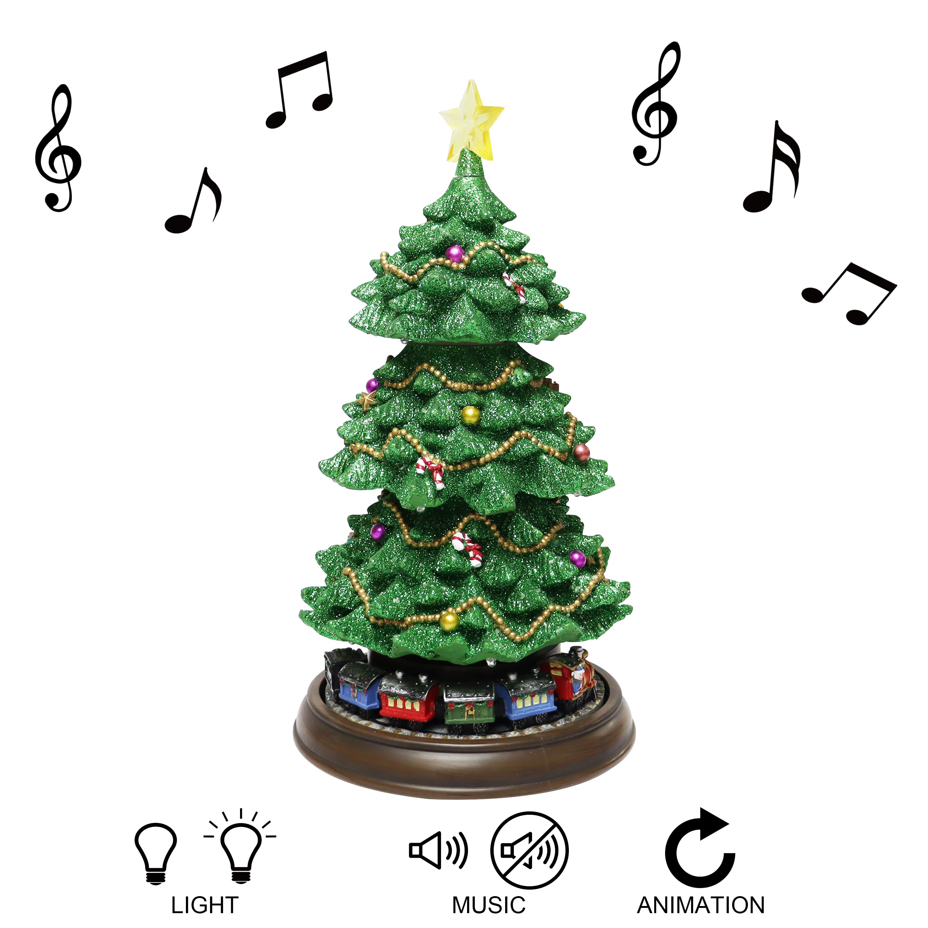 Moments in Time 8.27" Animated & Musical 3-Tiered Christmas Tree Tabletop Décor
