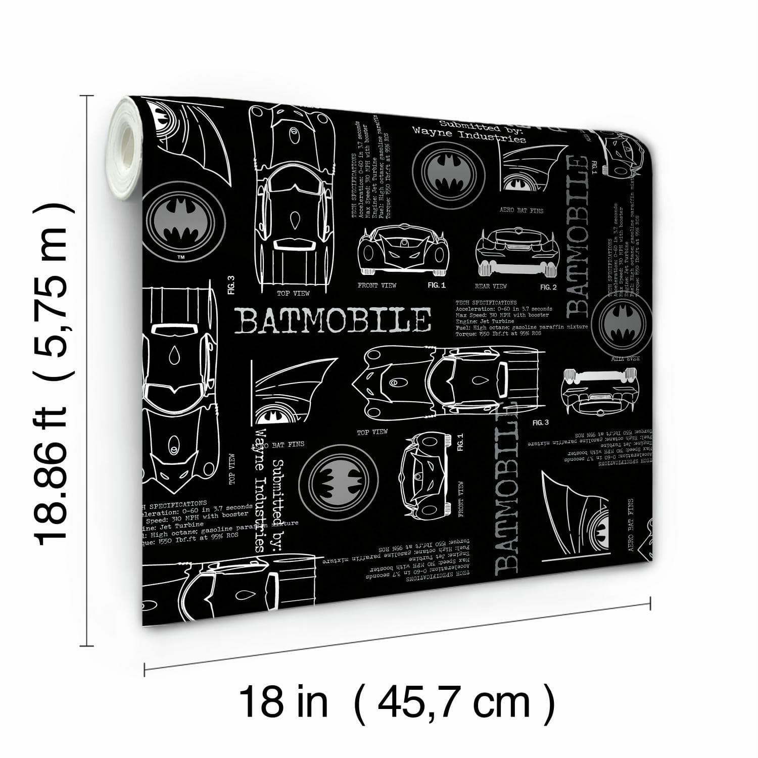 RoomMates Batmobile Blueprint Peel & Stick Wallpaper