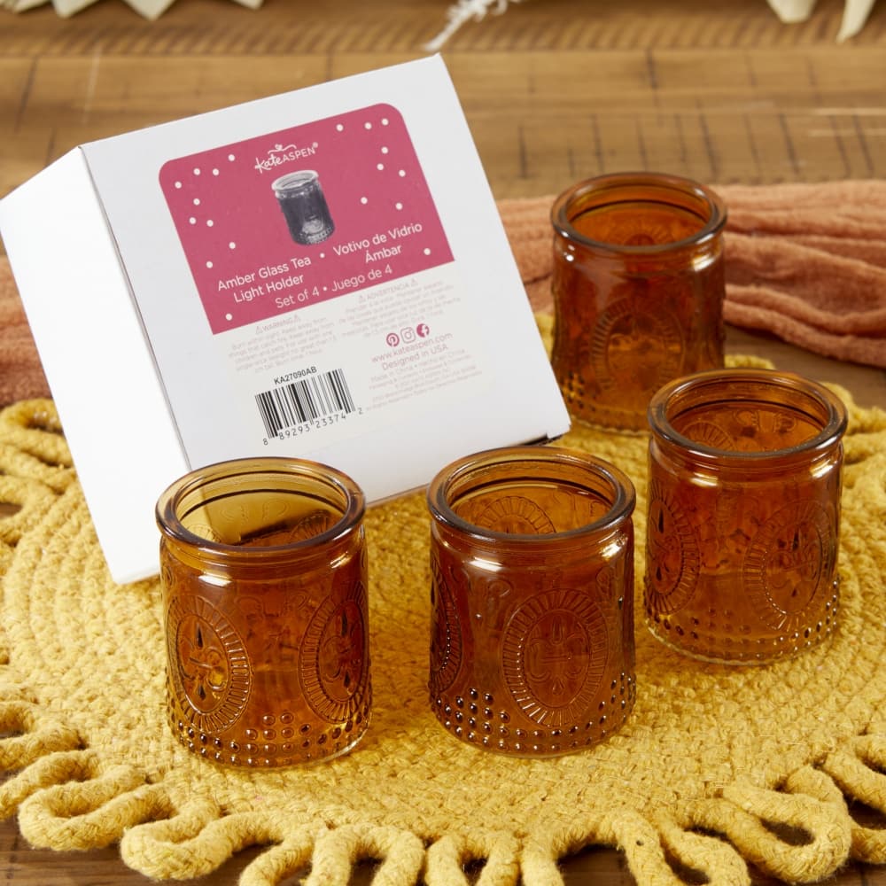 Kate Aspen® Vintage Amber Glass Tea Light Holder, 4ct.