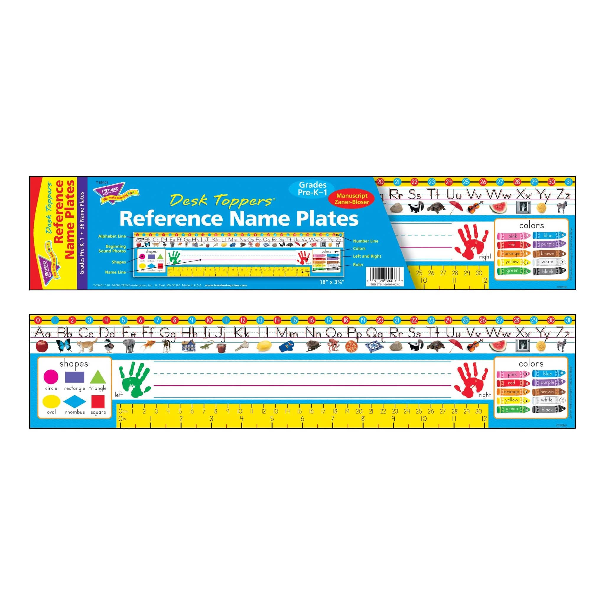 Trend Desk Toppers® 3.75" x 18" Zaner Bloser Reference Name Plates, 3 Packs of 36