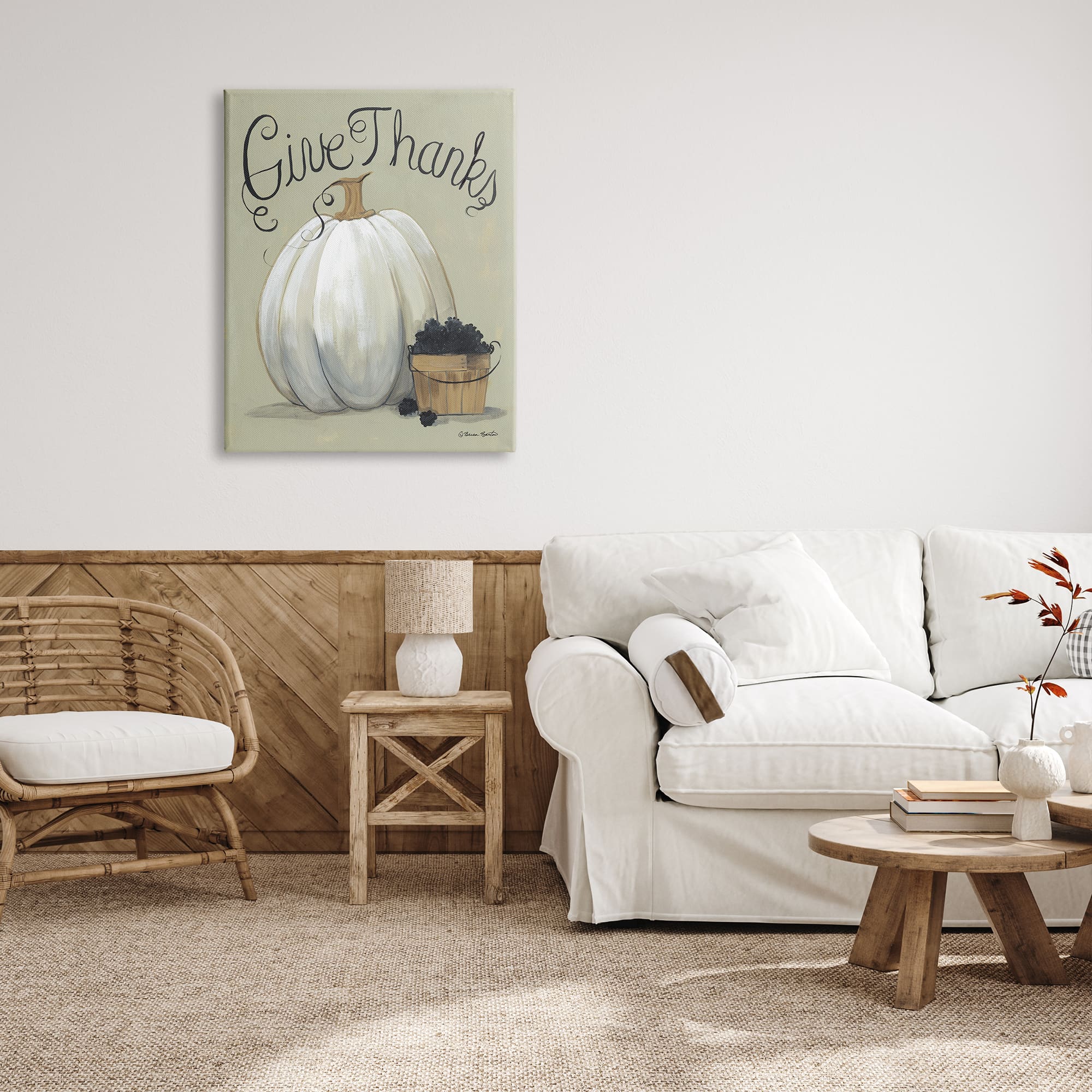 Stupell Industries Give Thanks Fall Pumpkin Harvest Canvas Wall Art
