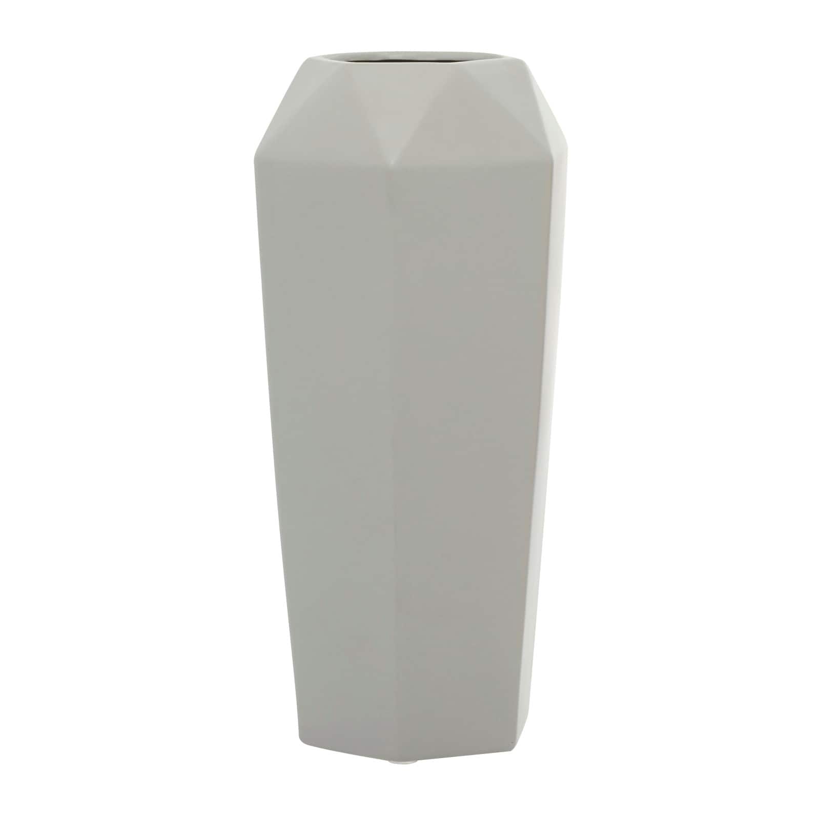 14" Light Gray Matte Stoneware Contemporary Vase