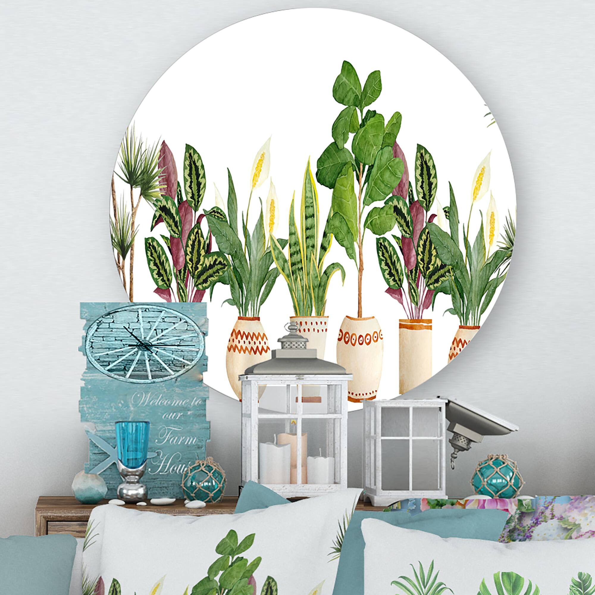 Designart - Trio of Houseplants Sanseviera Snake Plant - Farmhouse Metal Circle Wall Art