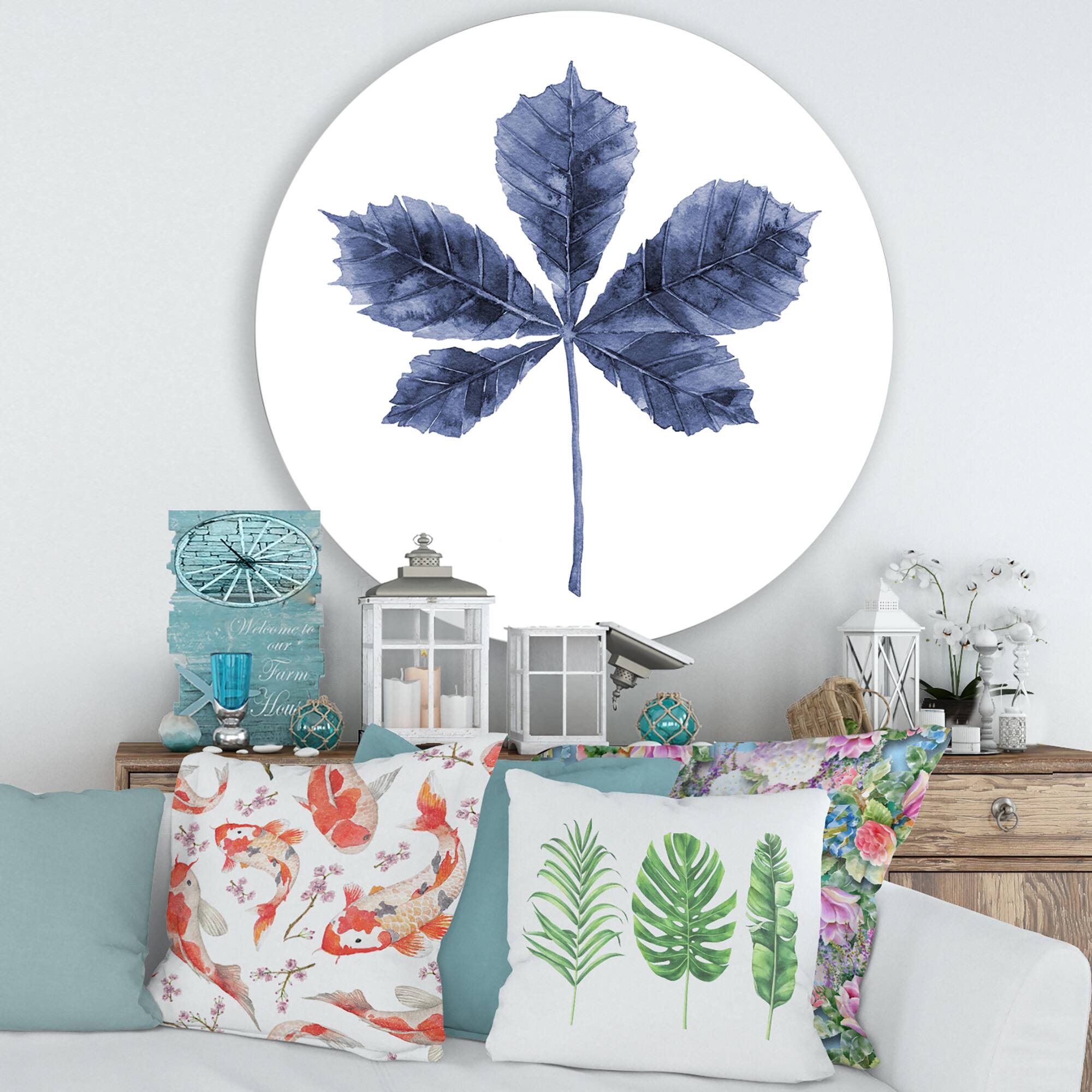 Designart - Navy Blue Chestnut Leaf