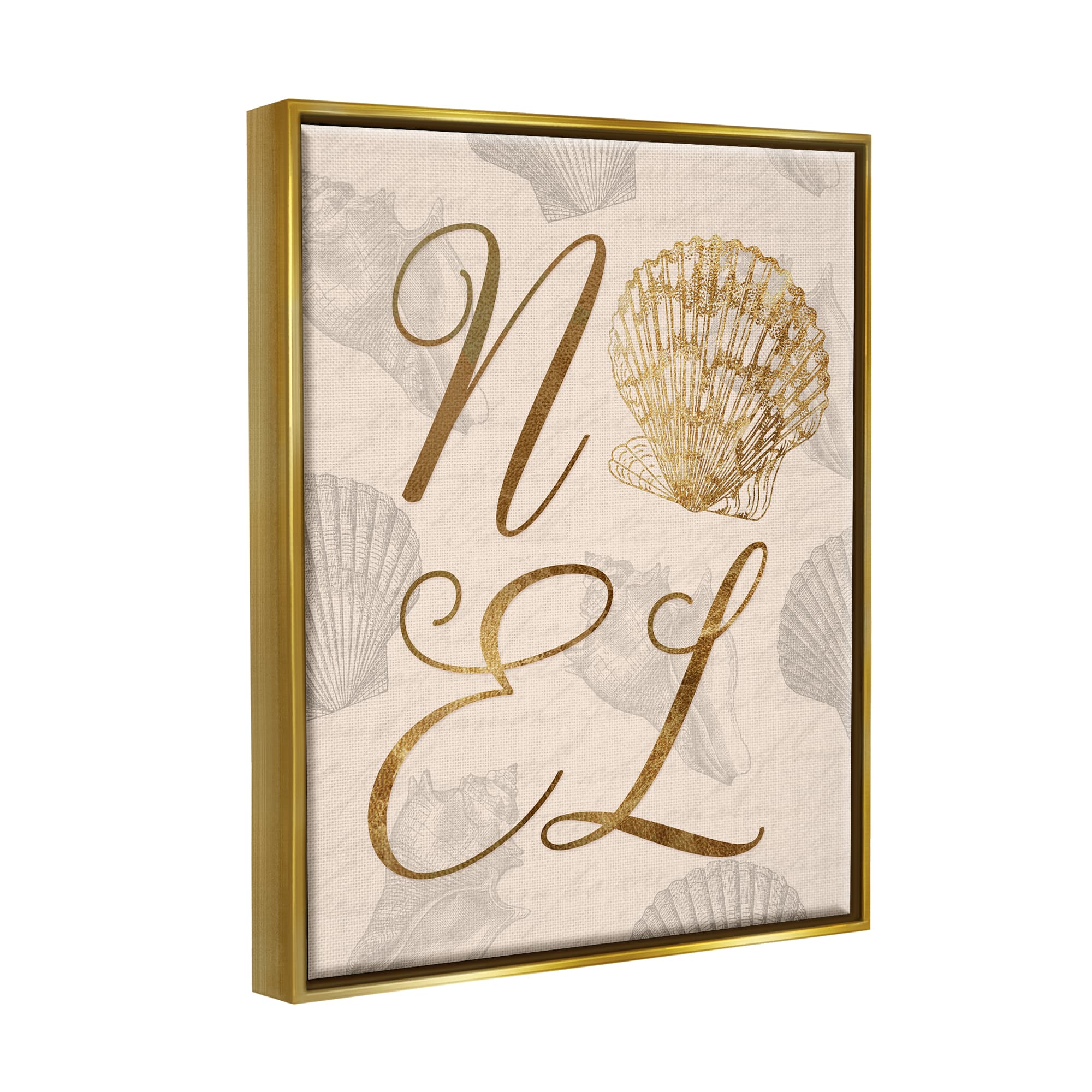 Stupell Industries Noel Holiday Seashell Detail Framed Floater Canvas Wall Art