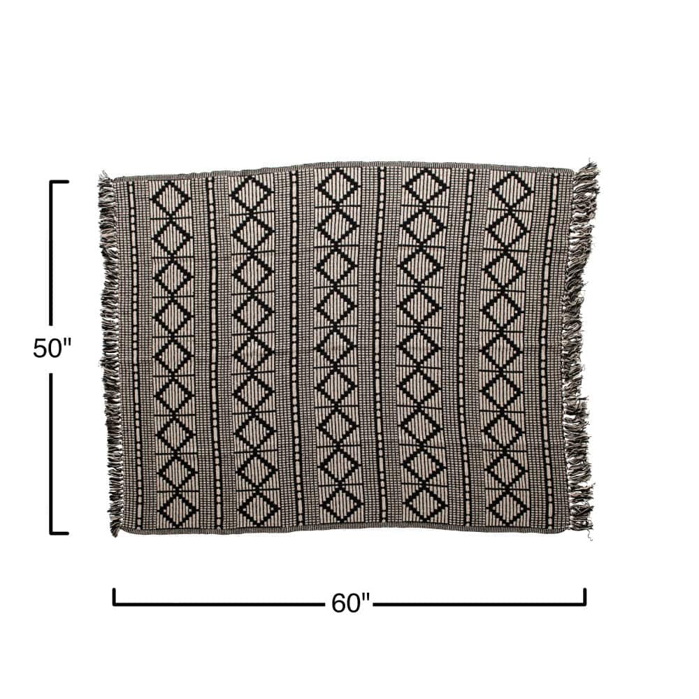 Hello Honey® Black & Beige Woven Cotton Blend Throw Blanket with Fringe