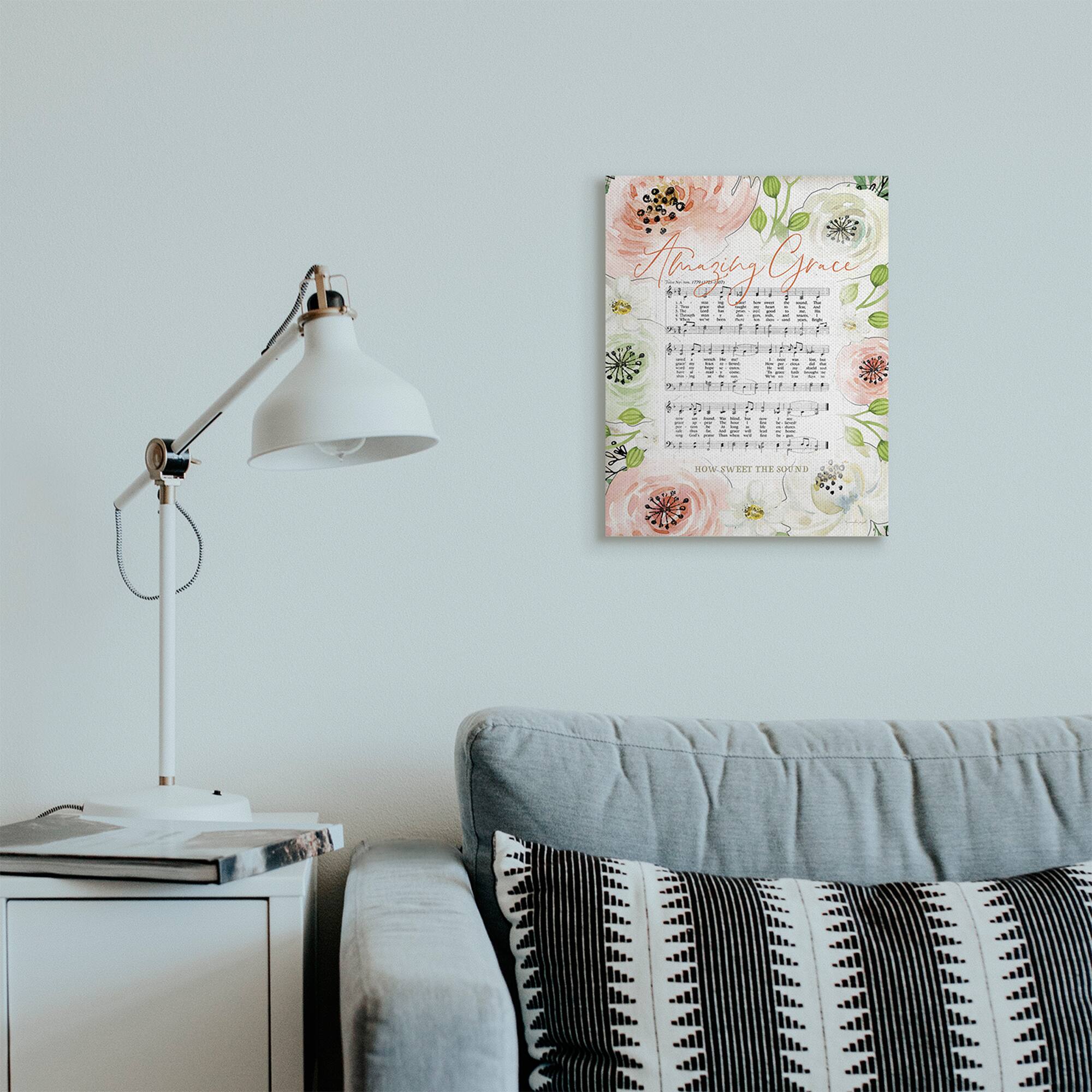 Stupell Industries Amazing Grace Floral Sheet Music Canvas Wall Art