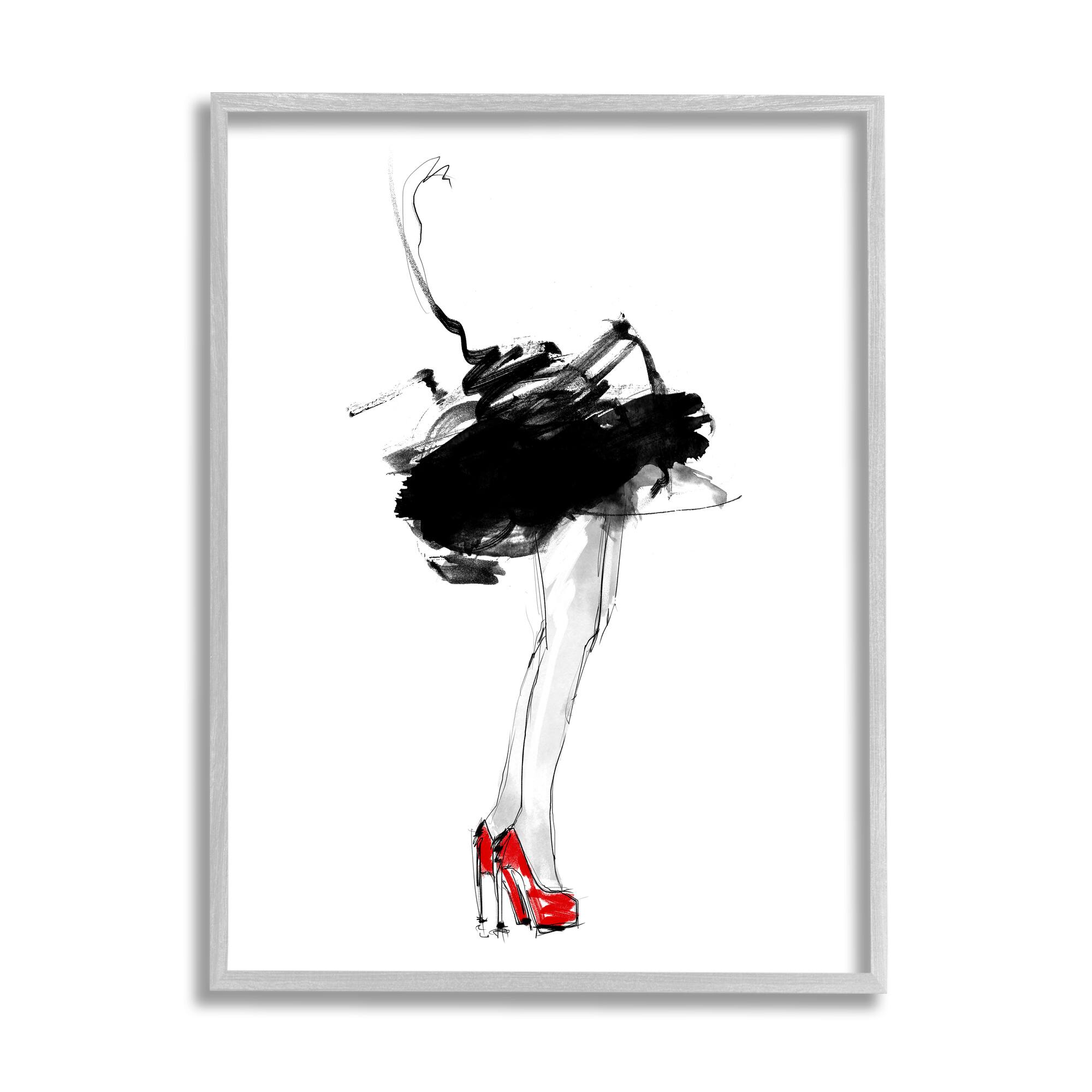 Stupell Industries Abstract Female Fashion Illustration Red Heels Tutu Framed Wall Art
