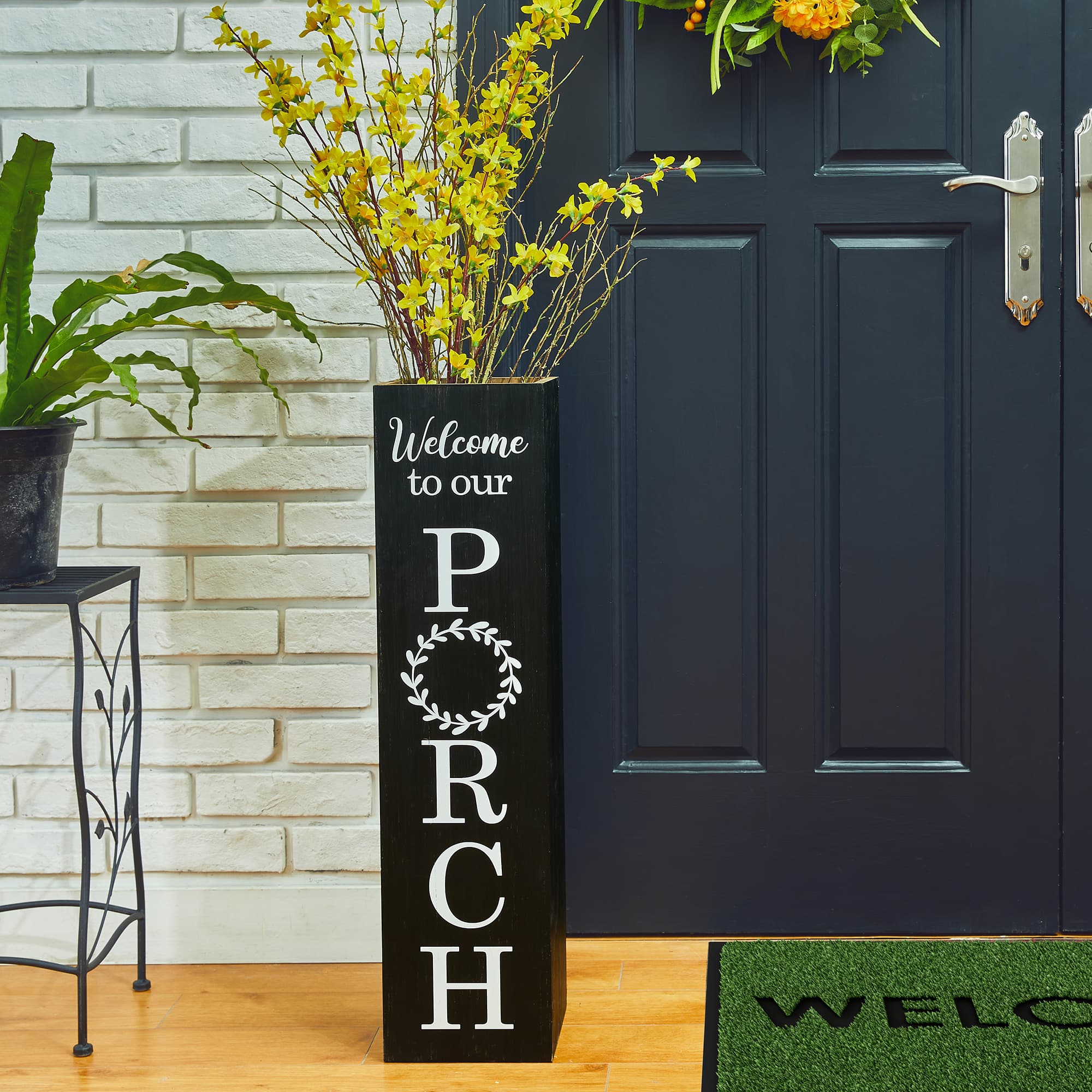 Glitzhome® 30" Black Wood Boxed Welcome Porch Sign