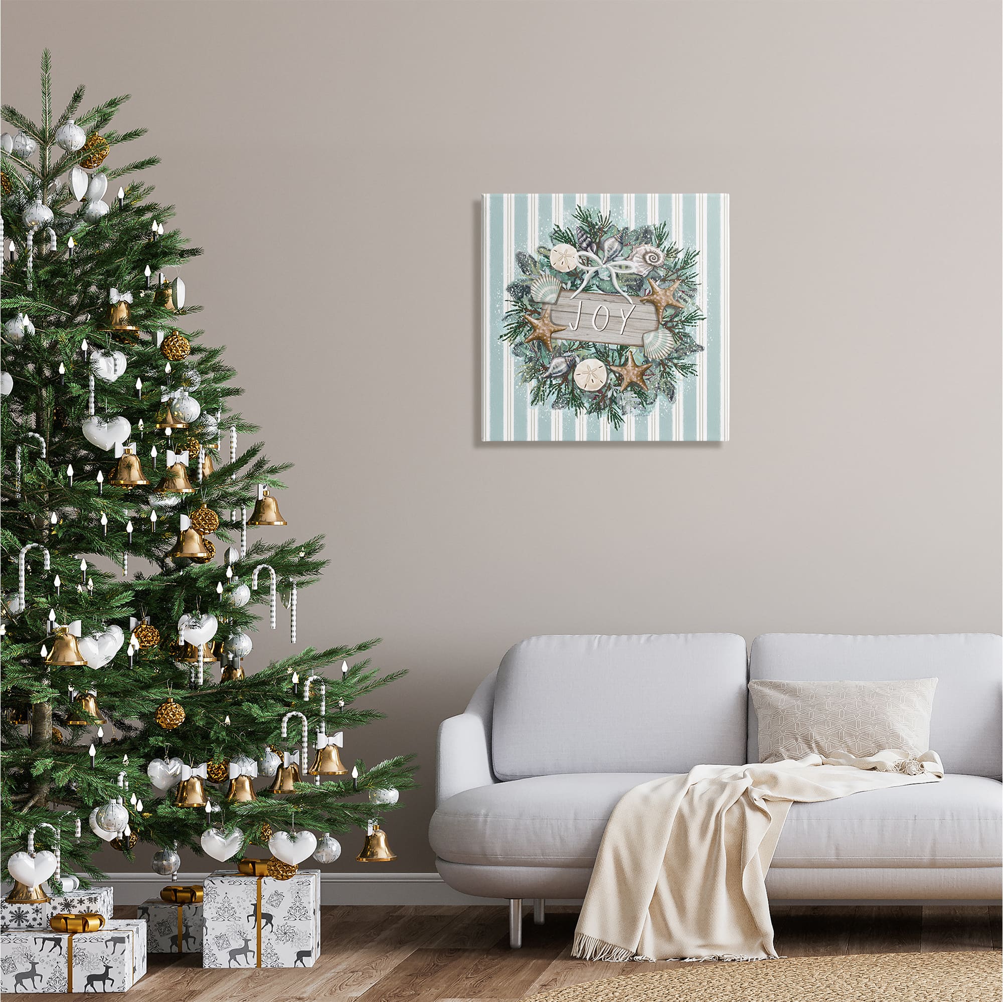 Stupell Industries Striped Joy Seashell Wreath Canvas Wall Art