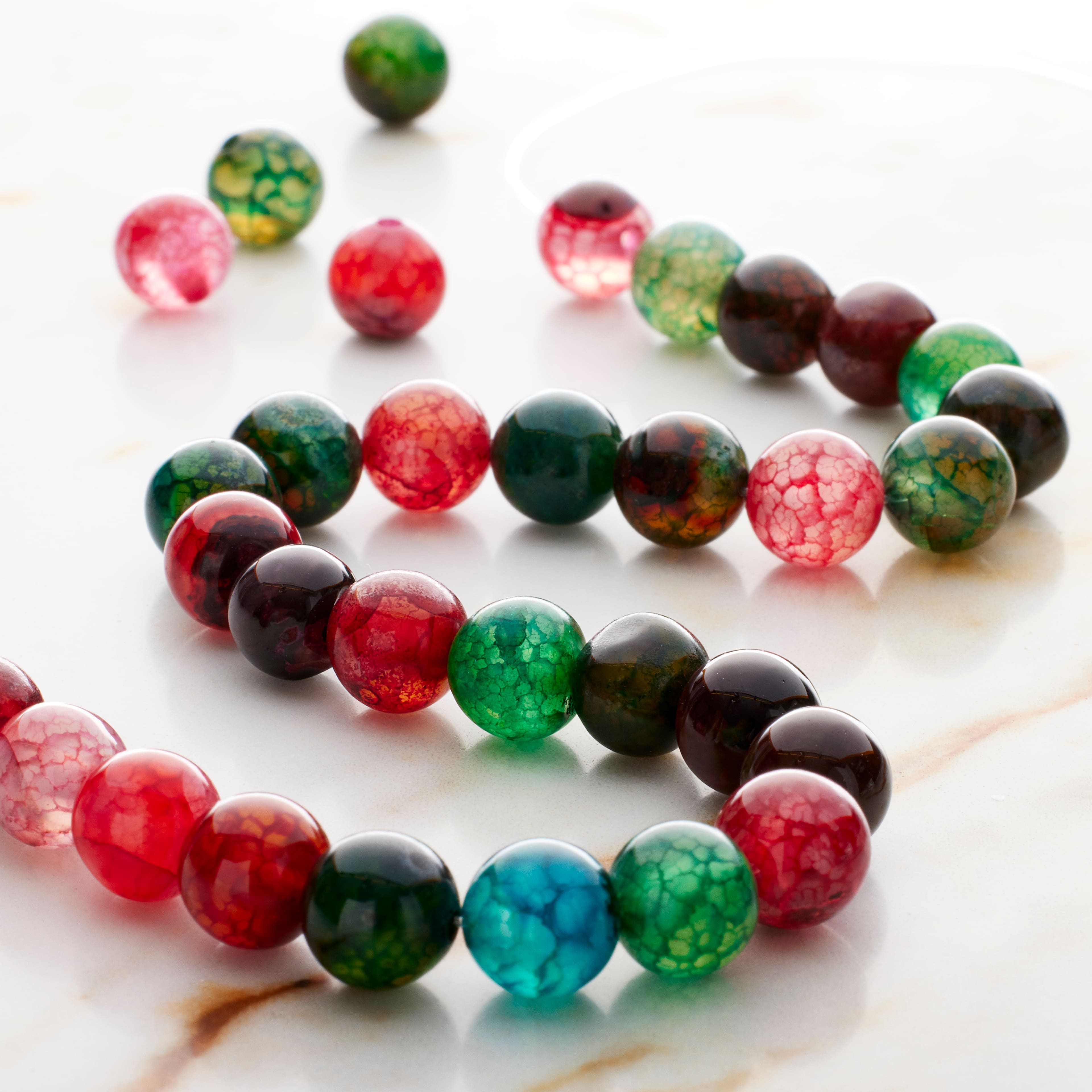 12 Pack: Multicolor Crackled Agate Round Beads by Bead Landing™
