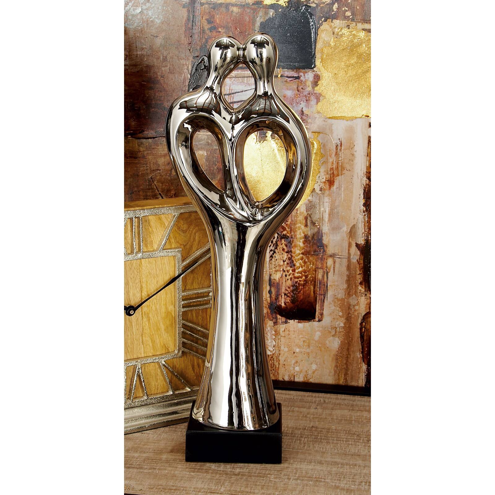 19" Traditional Silver Porcelain Stylized Abstract Couple Sculpture
