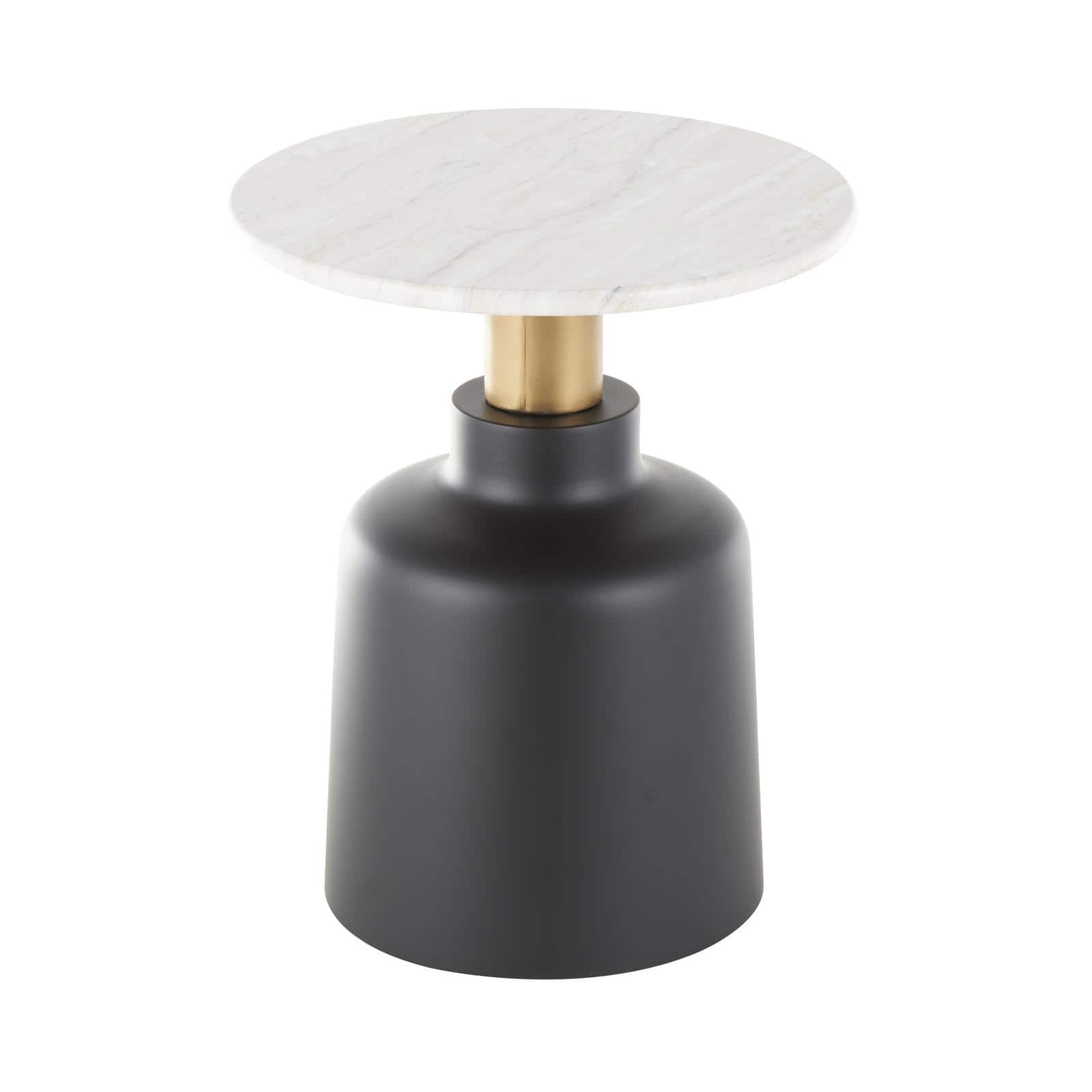 21.5" Black Metal Pedestal Accent Table with Faux White Marble Top