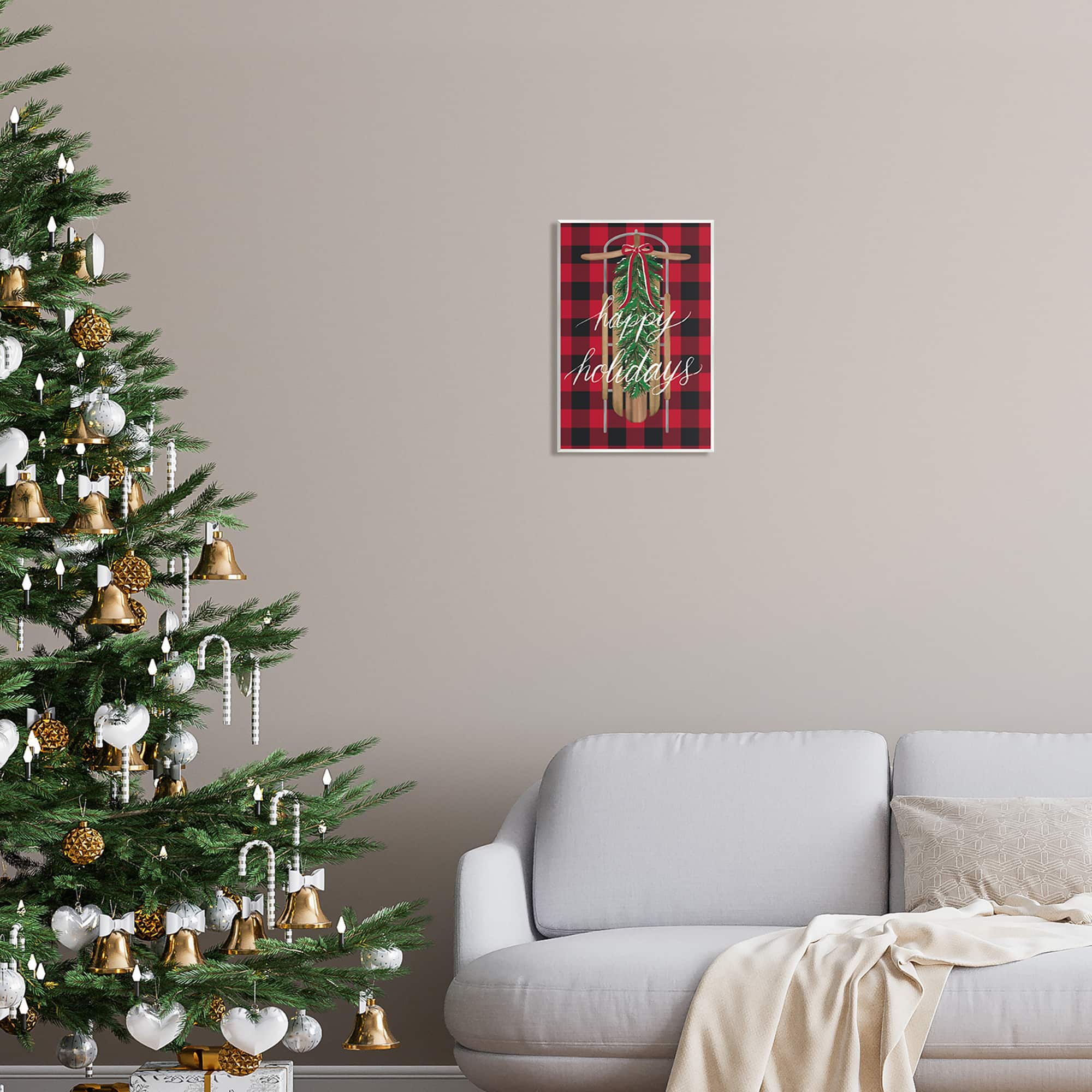 Stupell Industries Happy Holidays Tartan Sled Wall Plaque Art