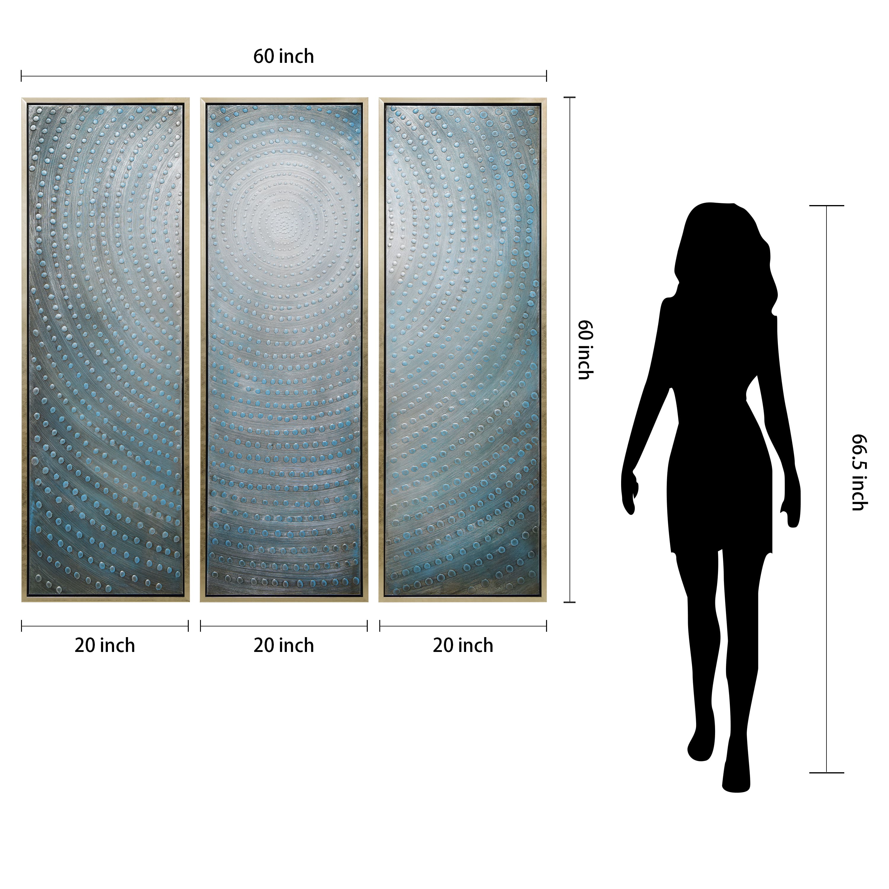 Empire Art Direct 20" x 60" Concentric Textured & Metallic Hand Painted Canvas Wall Art Set