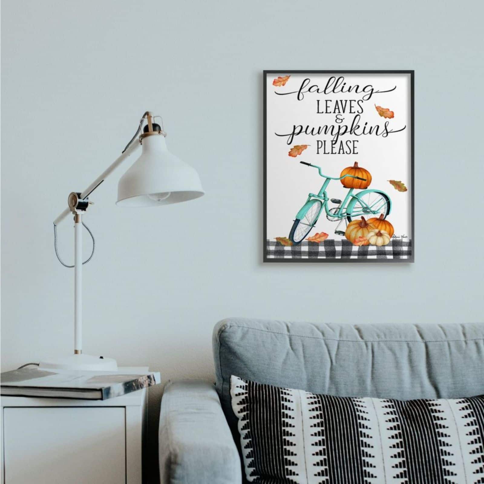 Stupell Industries Fall Leaves Pumpkin & Turquoise Bicycle Black Framed Wall Art