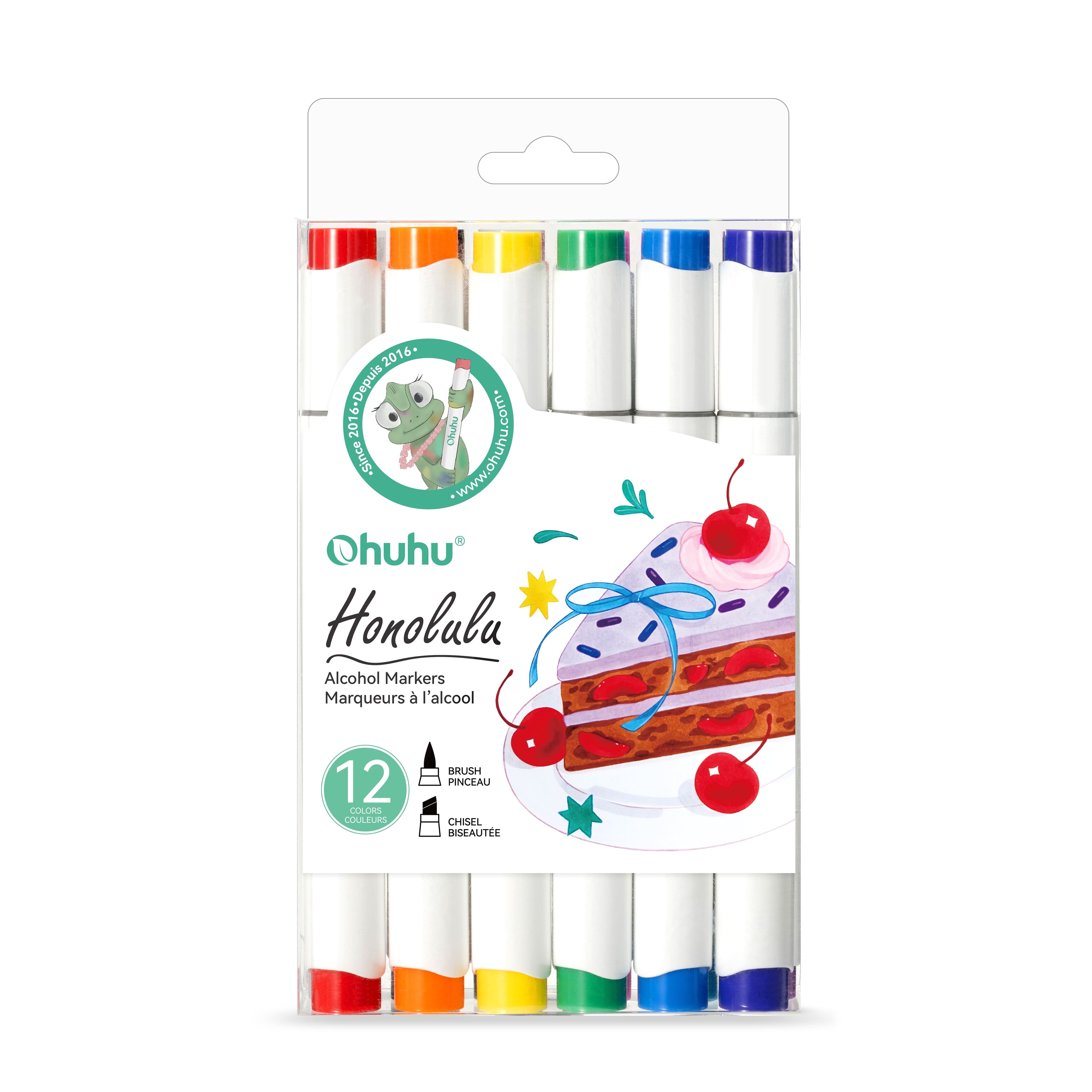 Ohuhu® Honolulu 12 Color Brush & Chisel Dual Tip Primary Alcohol Markers