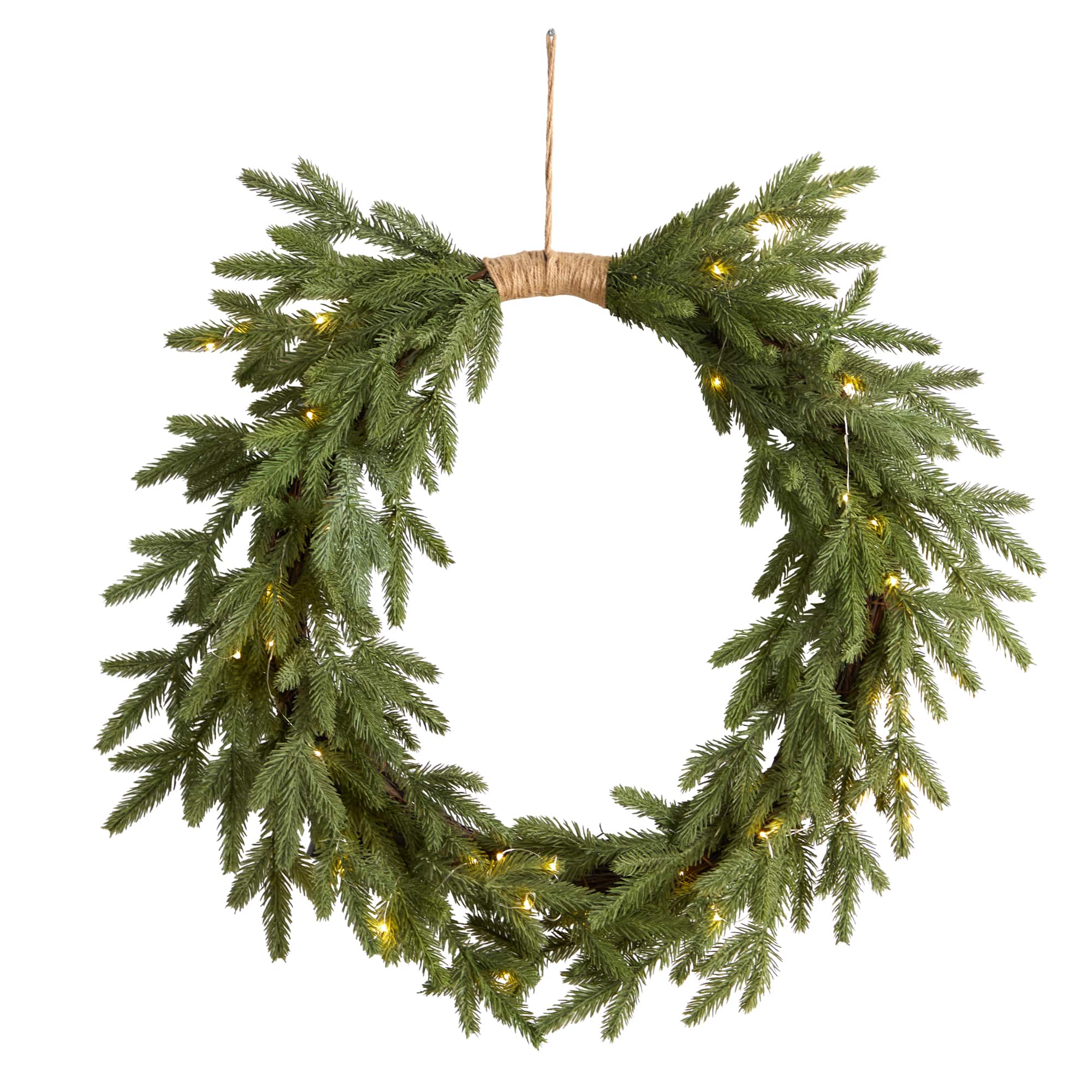 24" Pre-Lit Holiday Christmas Cascading Pine Wreath