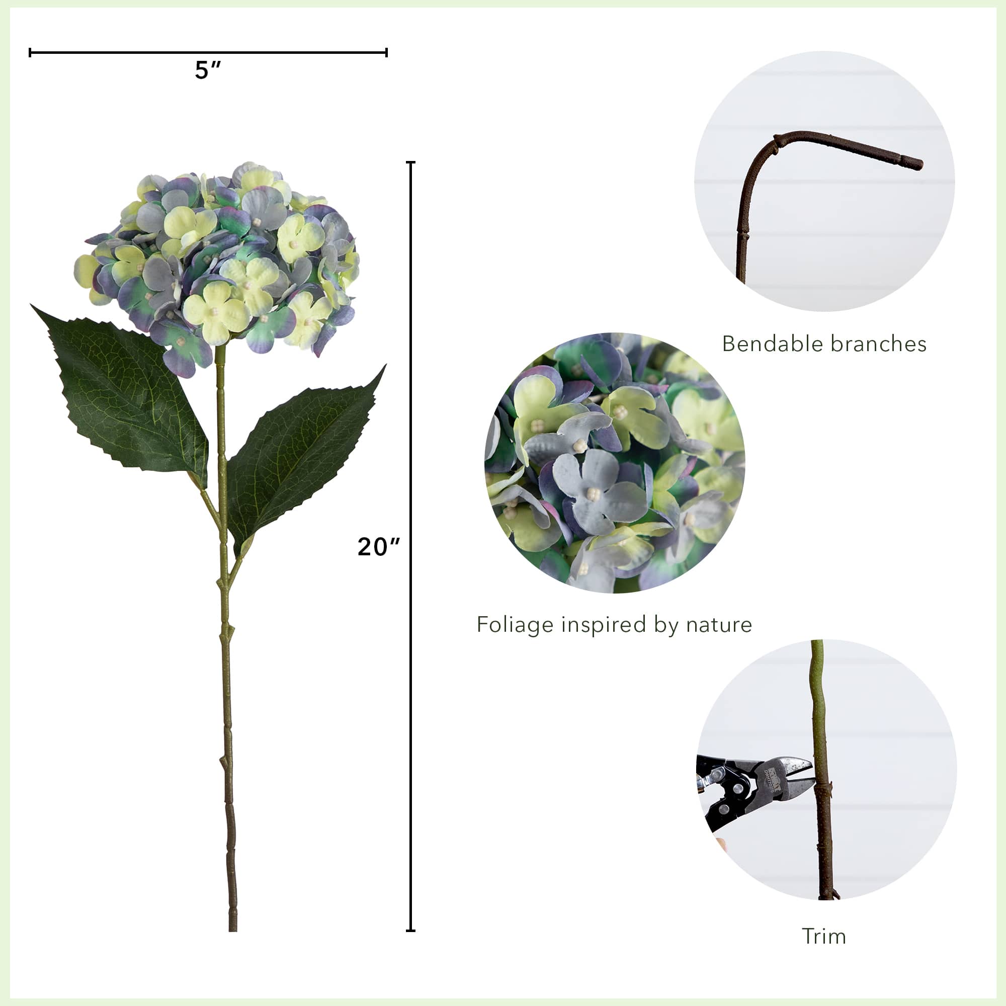 20" Blue Hydrangea Flower Stems, 3ct.