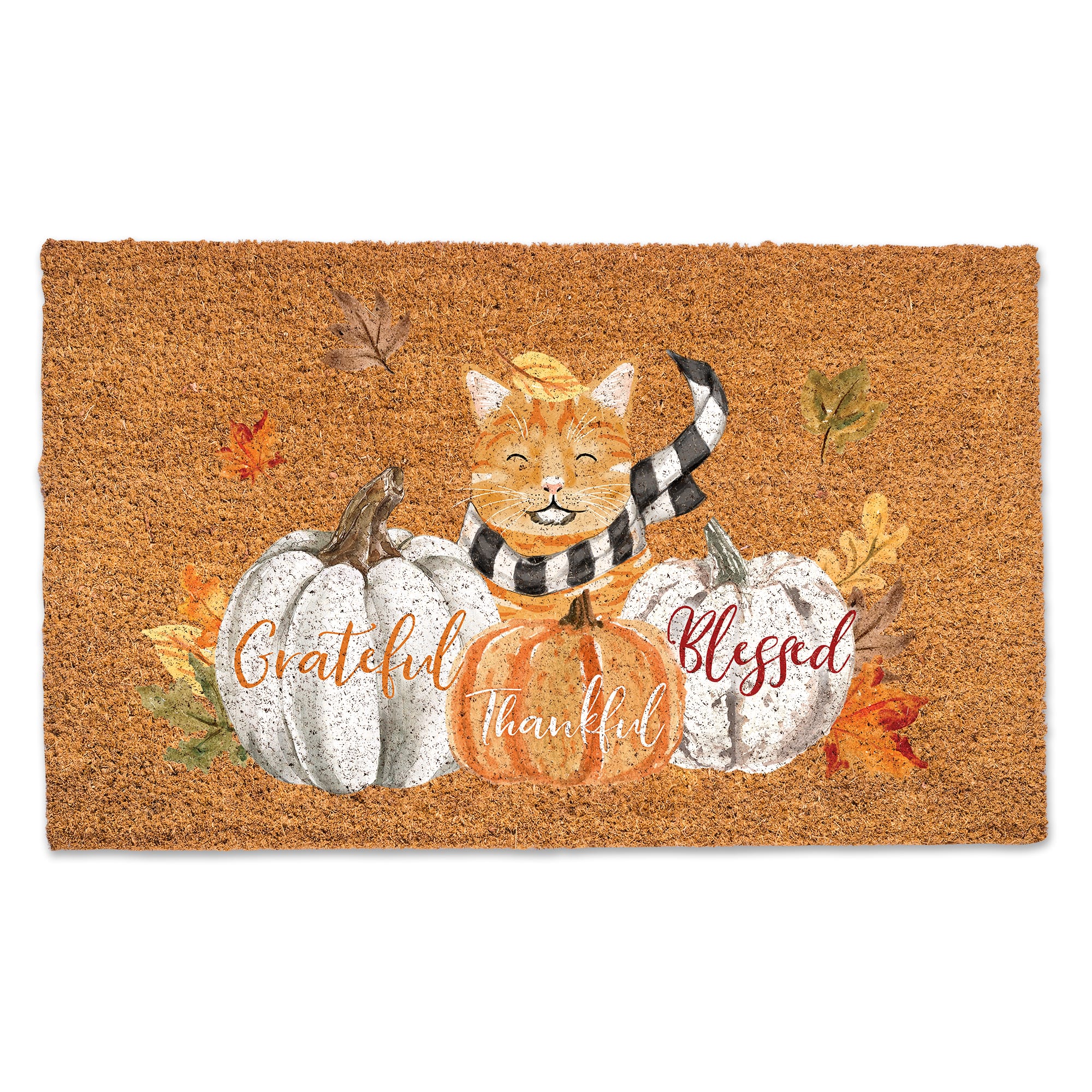 Kitty With Pumpkins Doormat