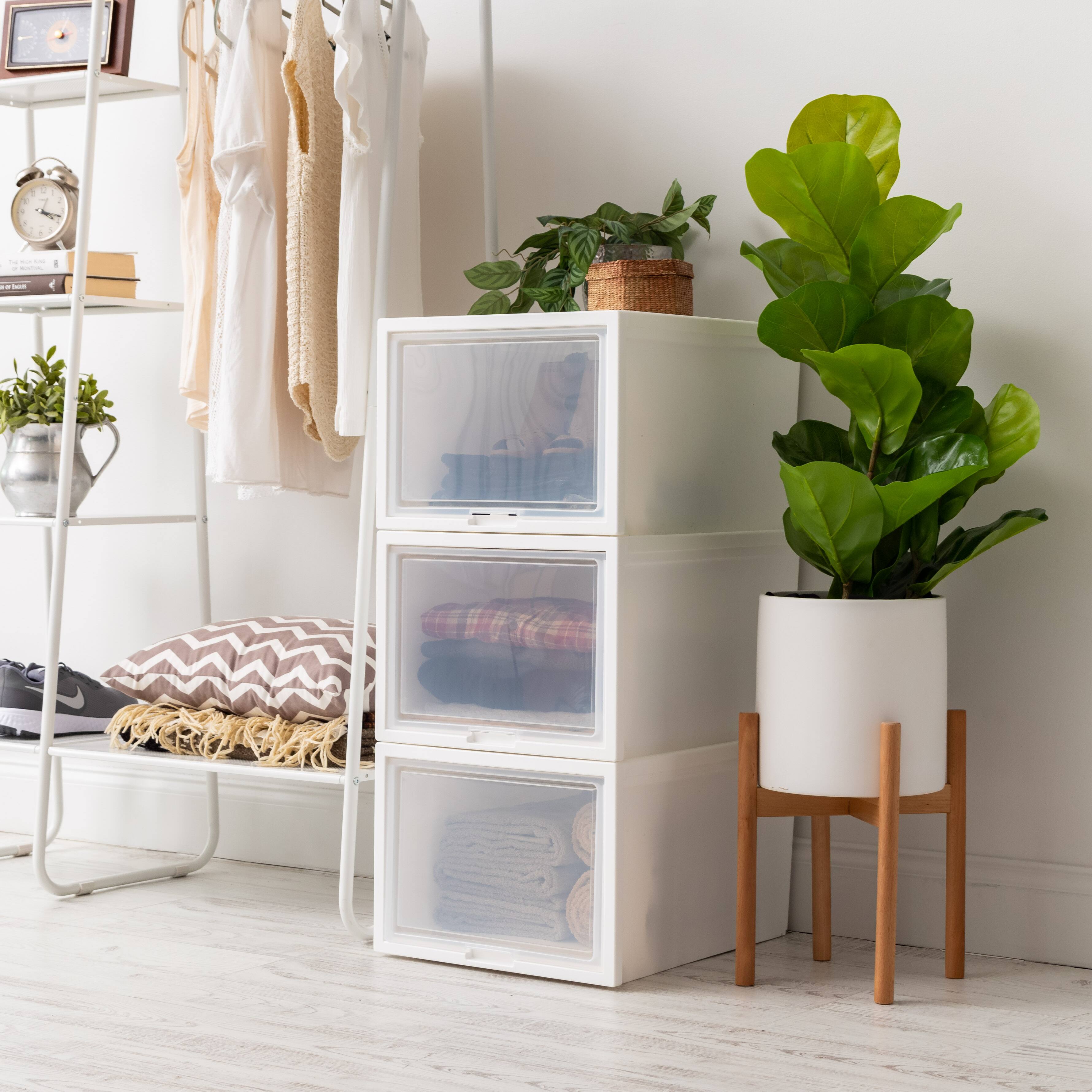 Iris® White Deep Box Chest With Sliding Door, 3 Pack
