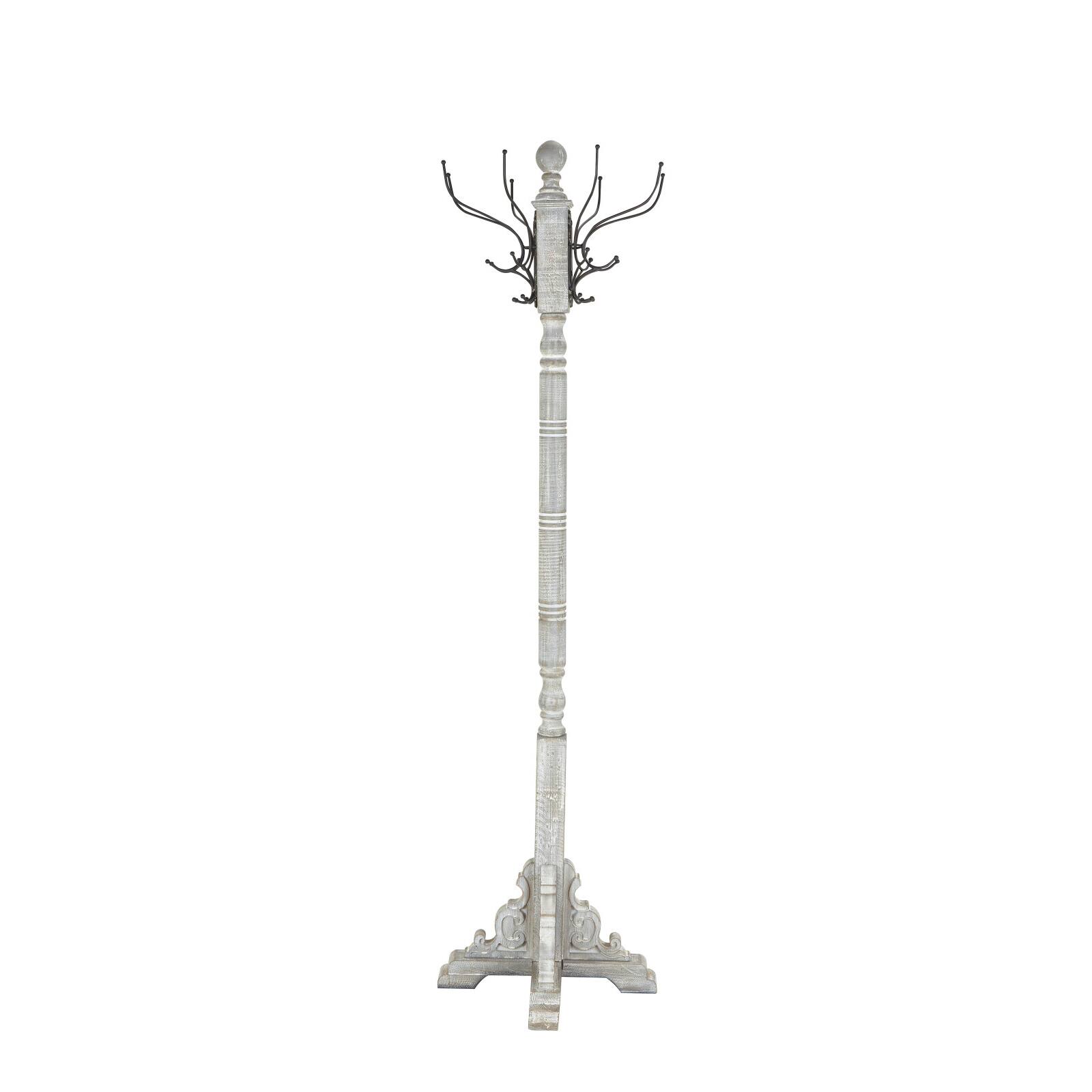 74" Gray Wood & Metal Farmhouse Coat Rack