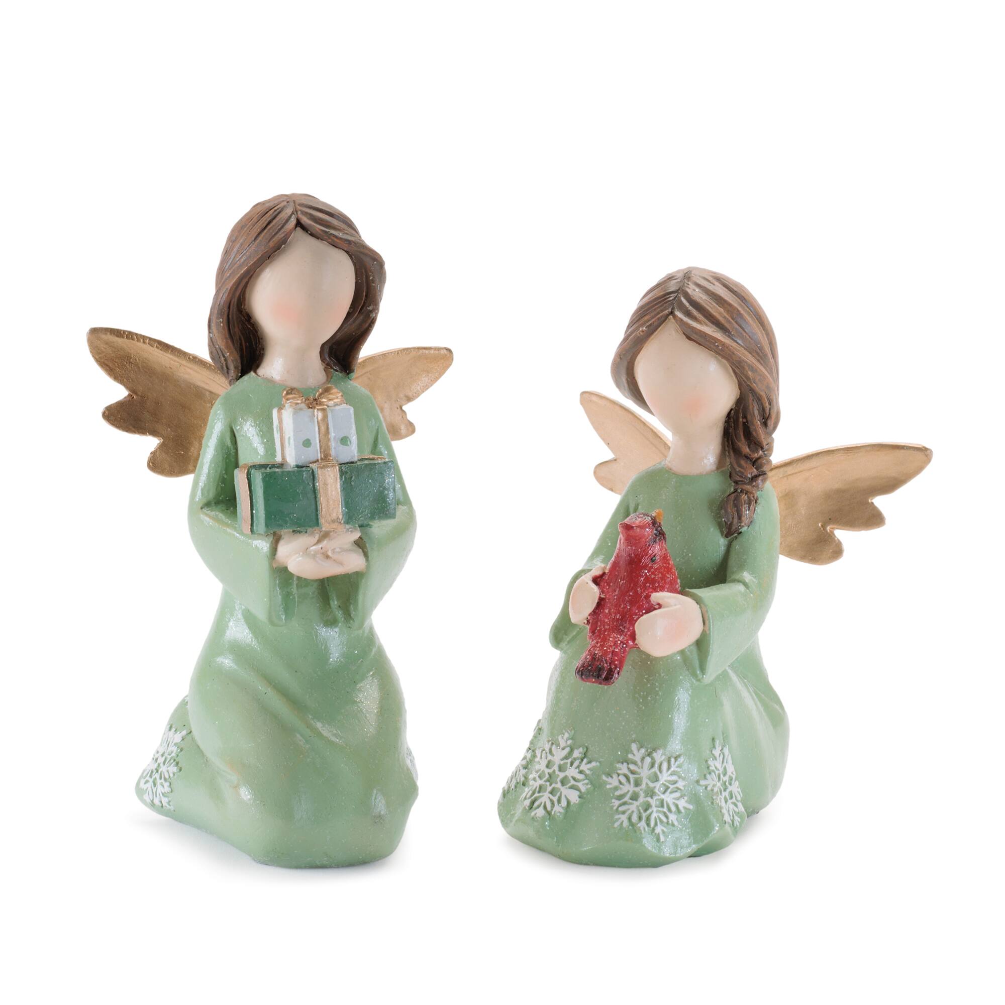 Melrose Green Angel Figurines with Gifts & Cardinal Set