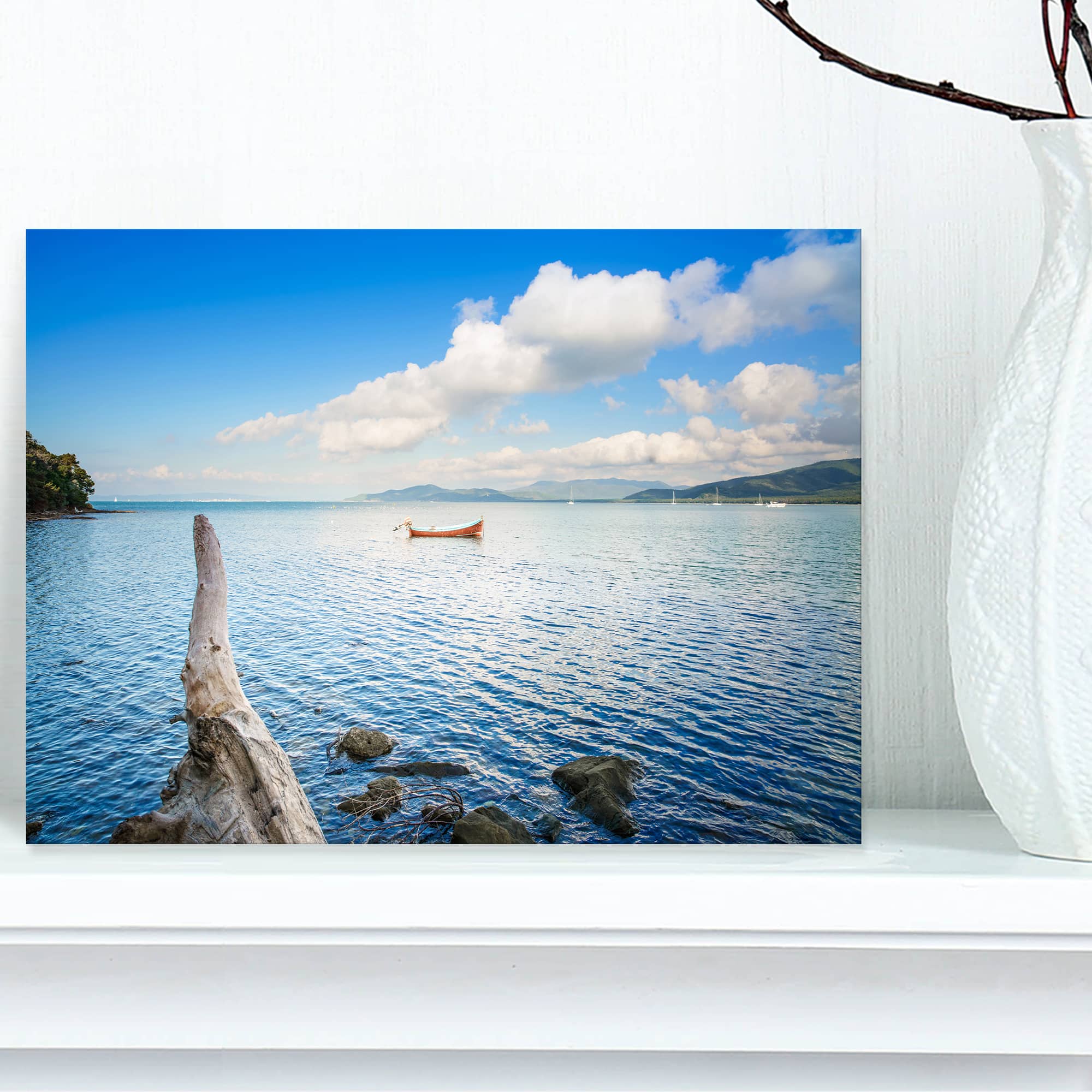 Designart - Small Wooden Boat and Tree Trunk