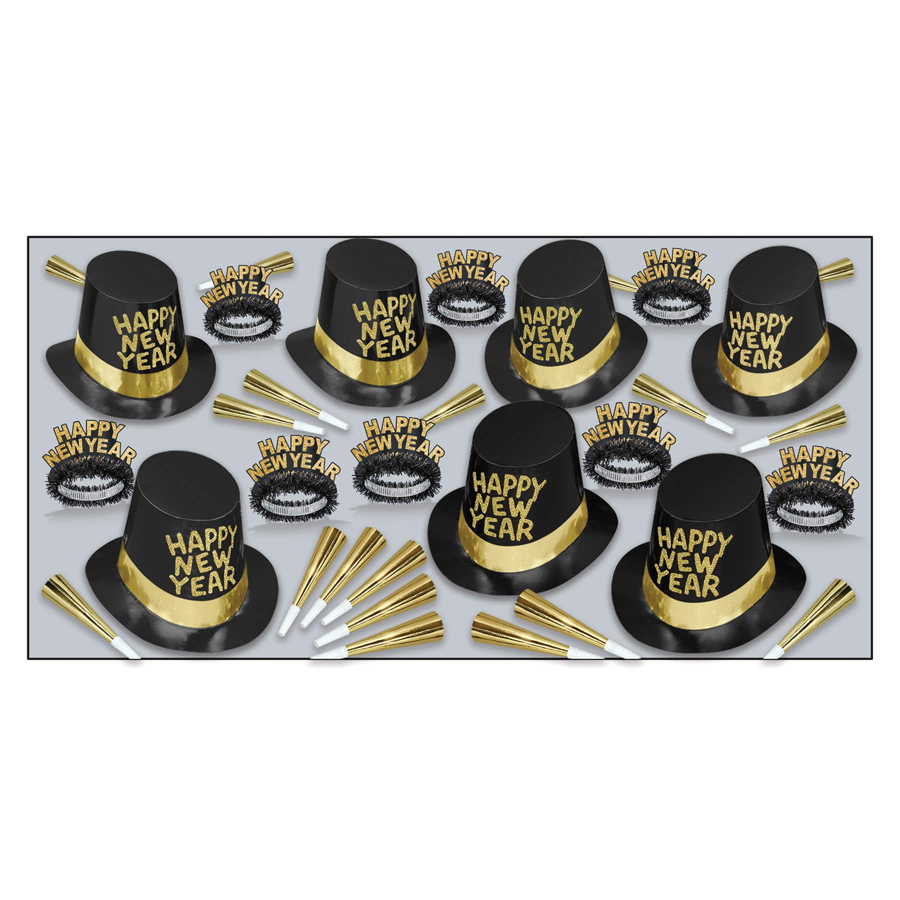 Beistle Black & Gold New Year Manhattan Party Favor Kit for 50