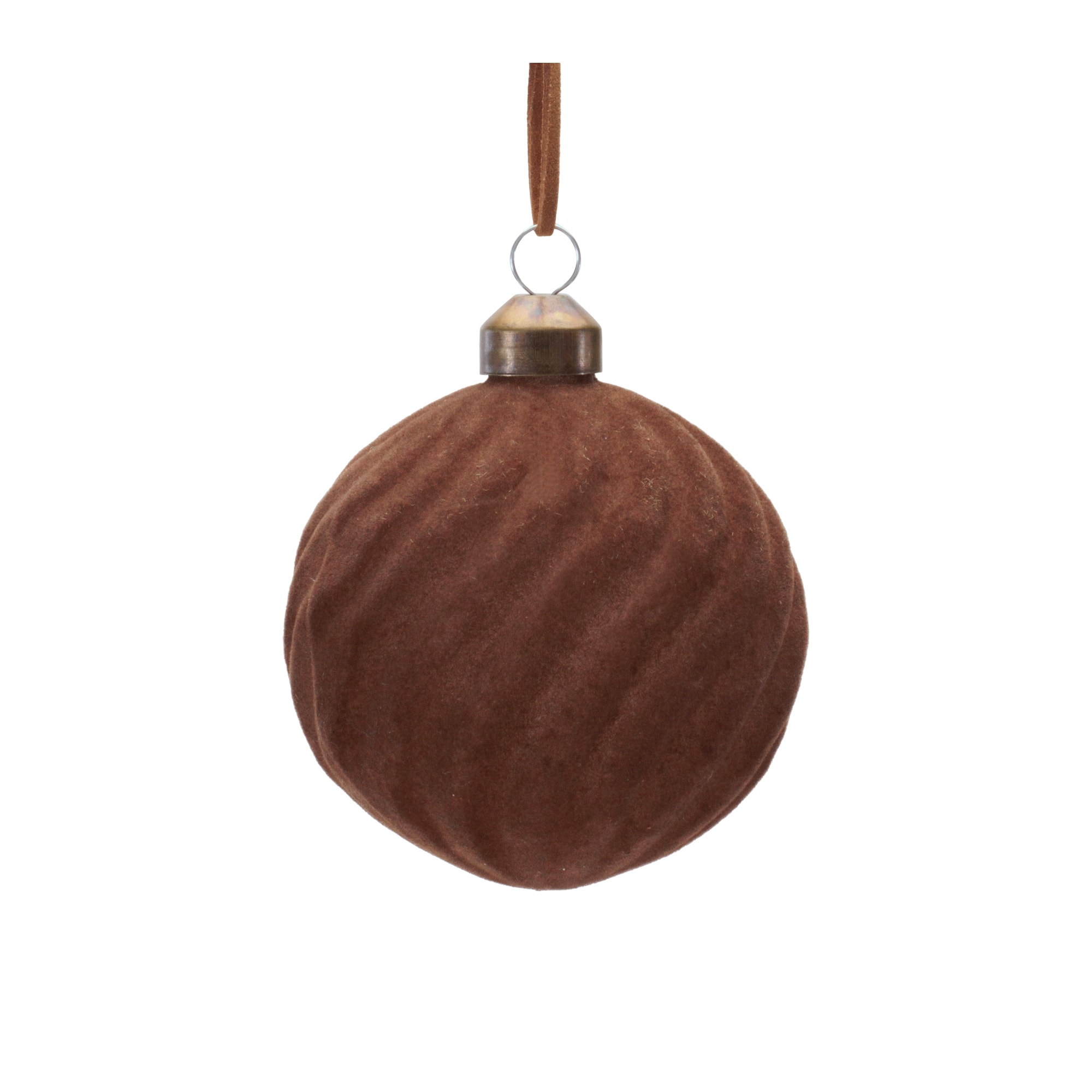 Melrose Brown Flocked Ribbed Glass Ball Ornament Set